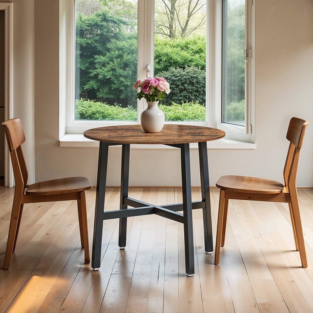 TEMU Table à manger ronde en bois de fer, table de cuisine, adaptée aux salons et cuisines, 80 x 80 x 75 cm, style industriel, vintage et noir jais