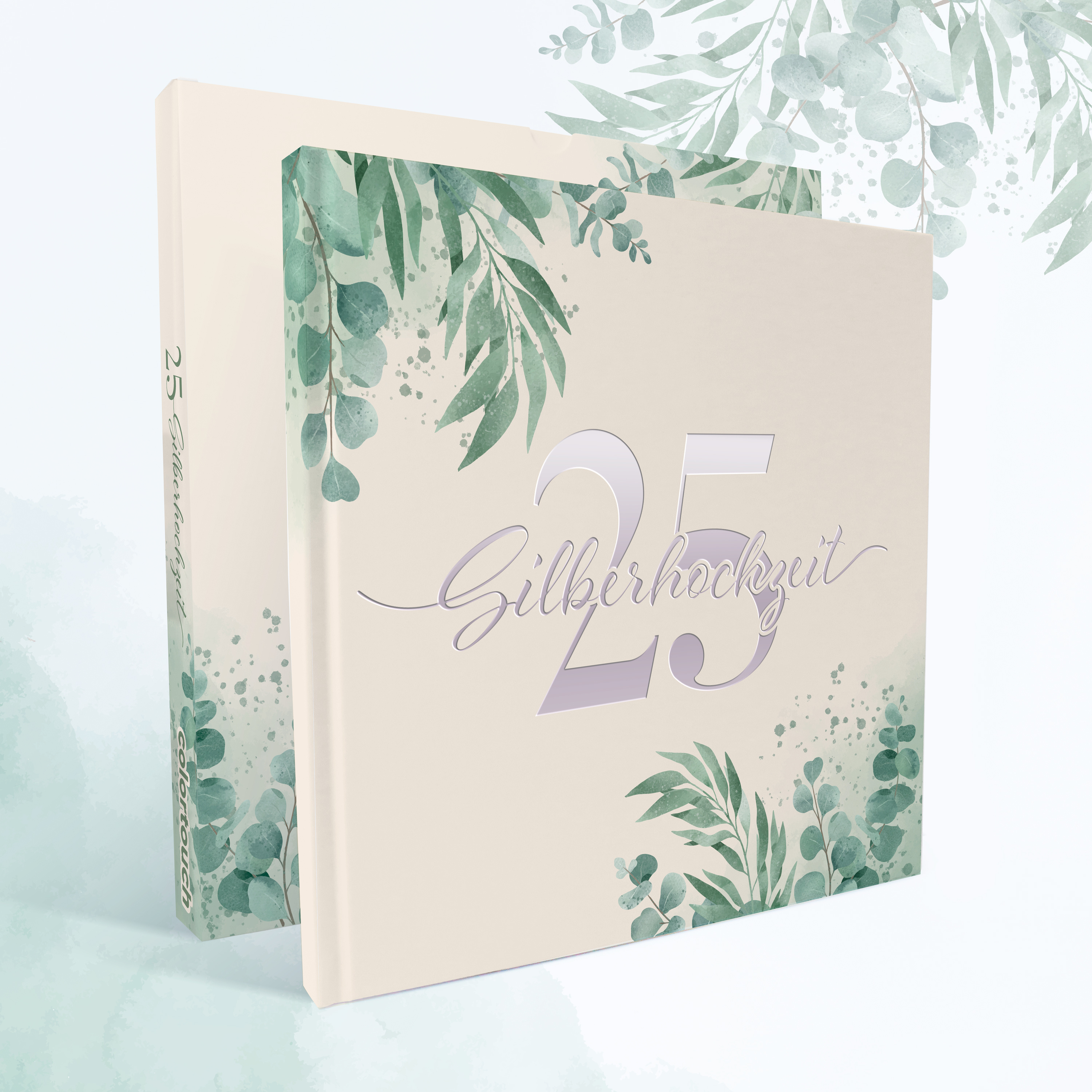 Image of Colortouch Guestbook For 25th Wedding Anniversary For Parents, Or Children With 100 Pages To Fill, High-quality Eucalyptus Vintage Hardcover Guestbook, Capture Memories