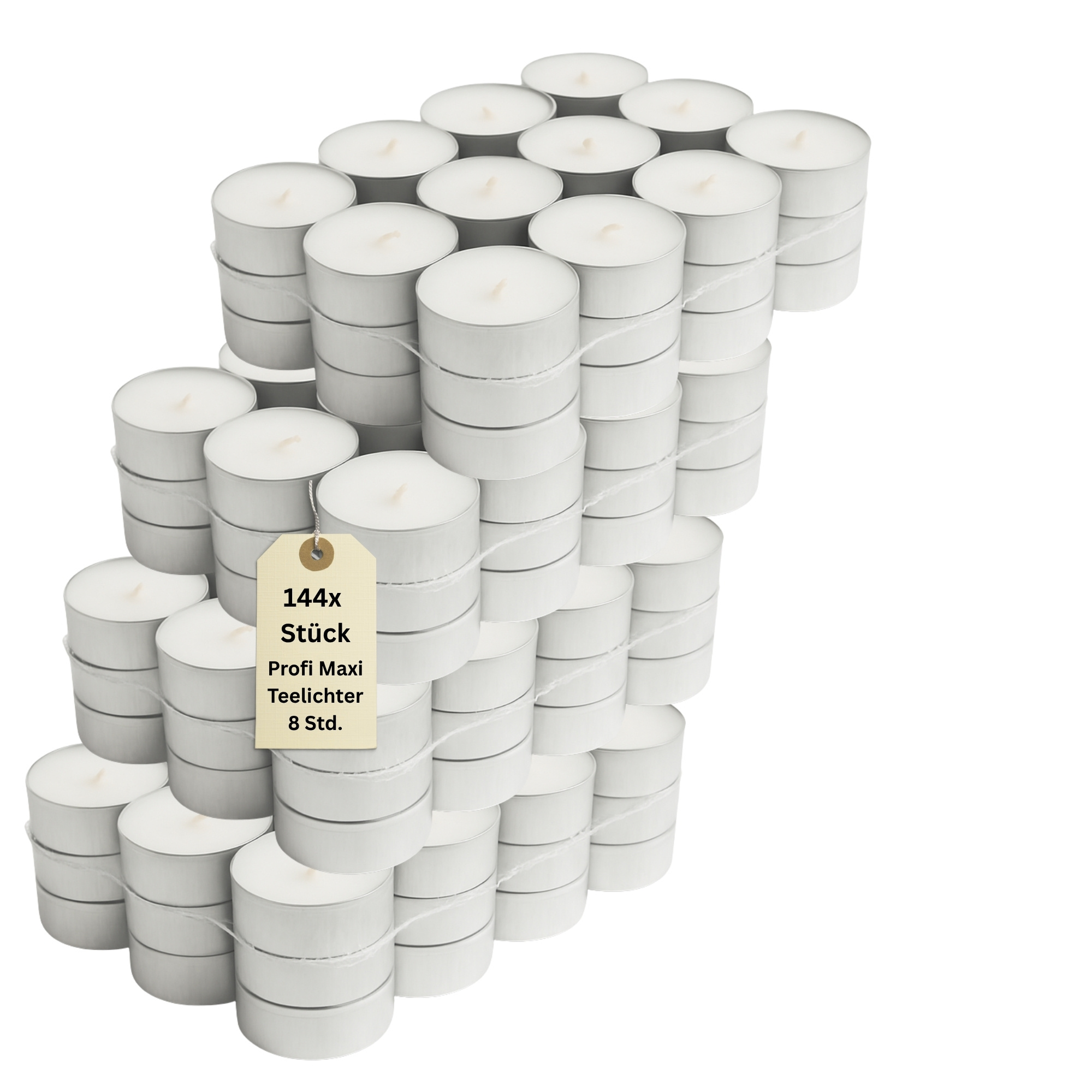 TEMU Teelichter Maxi Lights 8 Stunden Brenndauer weiß ohne Duft - Großpackung 4 x 36 Stück | 40g Wachsgewicht | aus Paraffinwachs - Jumbo Teelichte,