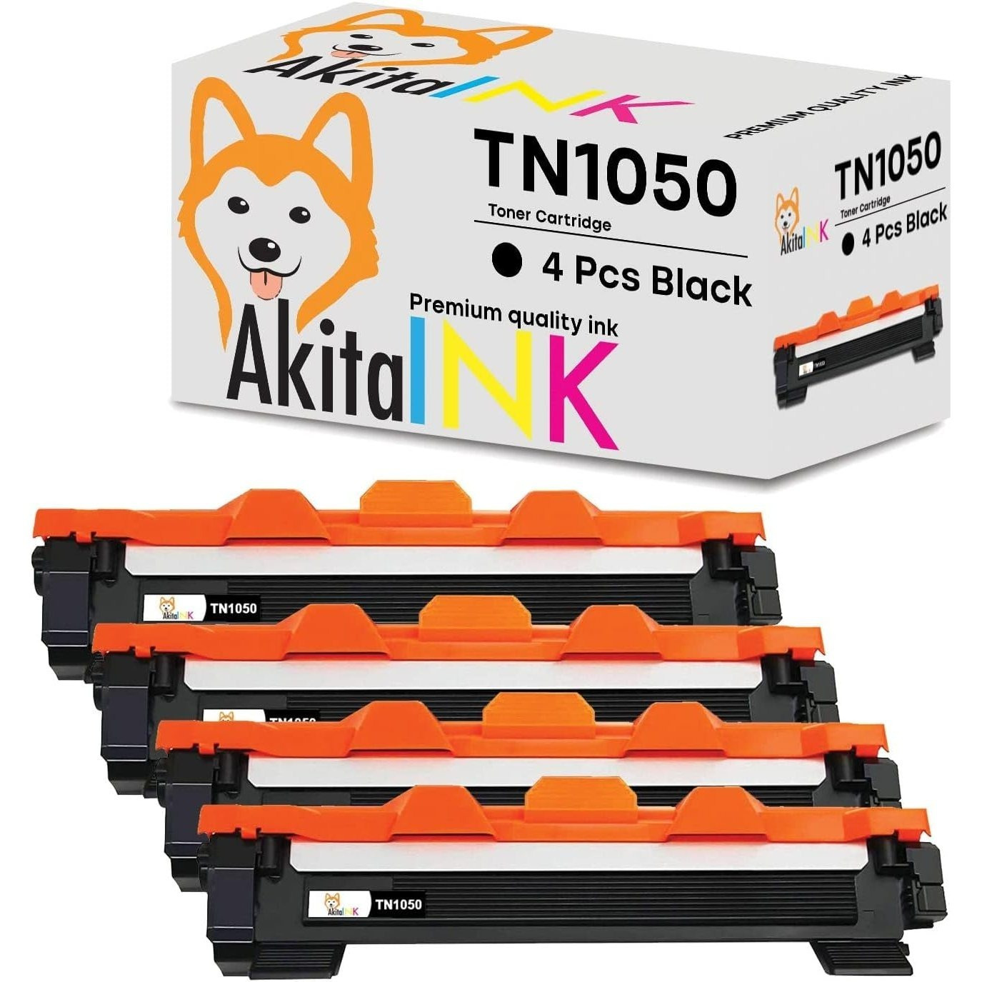 Akitaink Kit 4 Toner Tn1050 Tn1000 Compatible With Brother Mfc-1910, Dcp-1510, Dcp-1512, Mfc-1810, Hl-1110, Hl-1112, Dcp-1610w, Dcp-1612w, Hl-1210w, Hl-1212w, 1000 Pages, Black Tn 1050 (4 Toner)