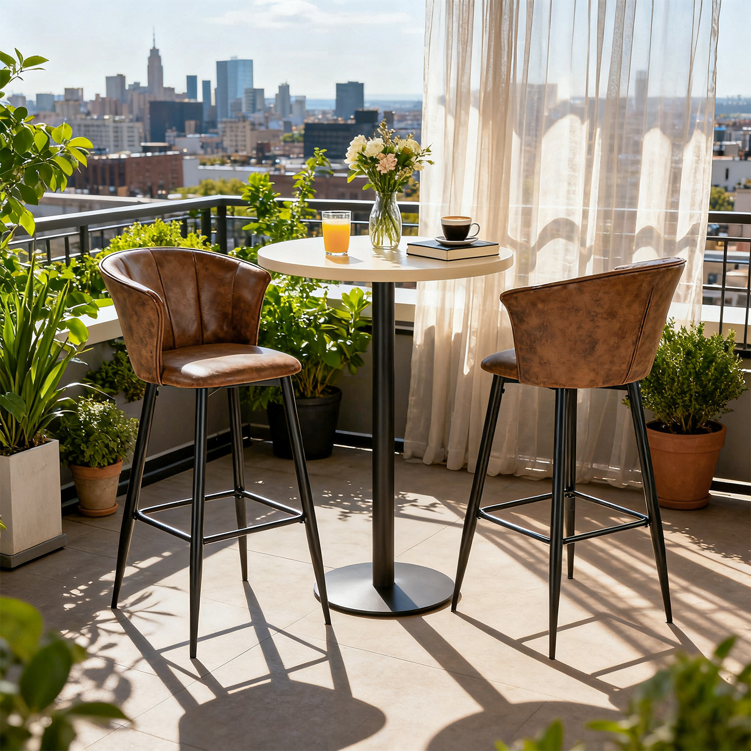 TEMU MEUBLE COSY 2pièces Tabourets de Bar de Patio Rembourrés en Daim Marron avec Pieds en Métal, Chaises de Comptoir Hautes avec et -Pieds Courbes