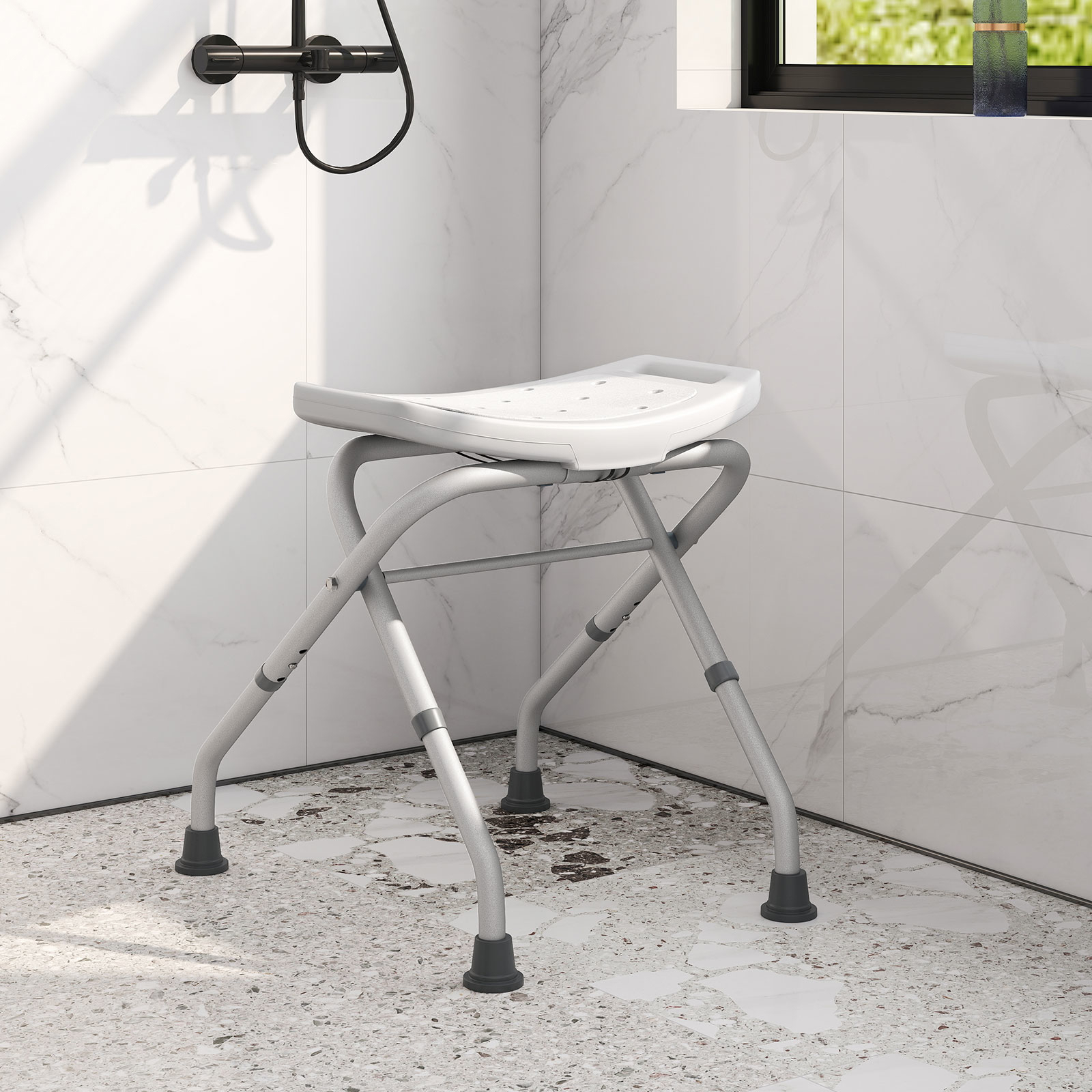 Shower Stool, 3-level Height Adjustable Shower Seat W/ Handles & 150 Kg Weight Capacity For Elderly, Handicap & Disabled, Assembly & Lightweight, Foldable Bathtub Bench