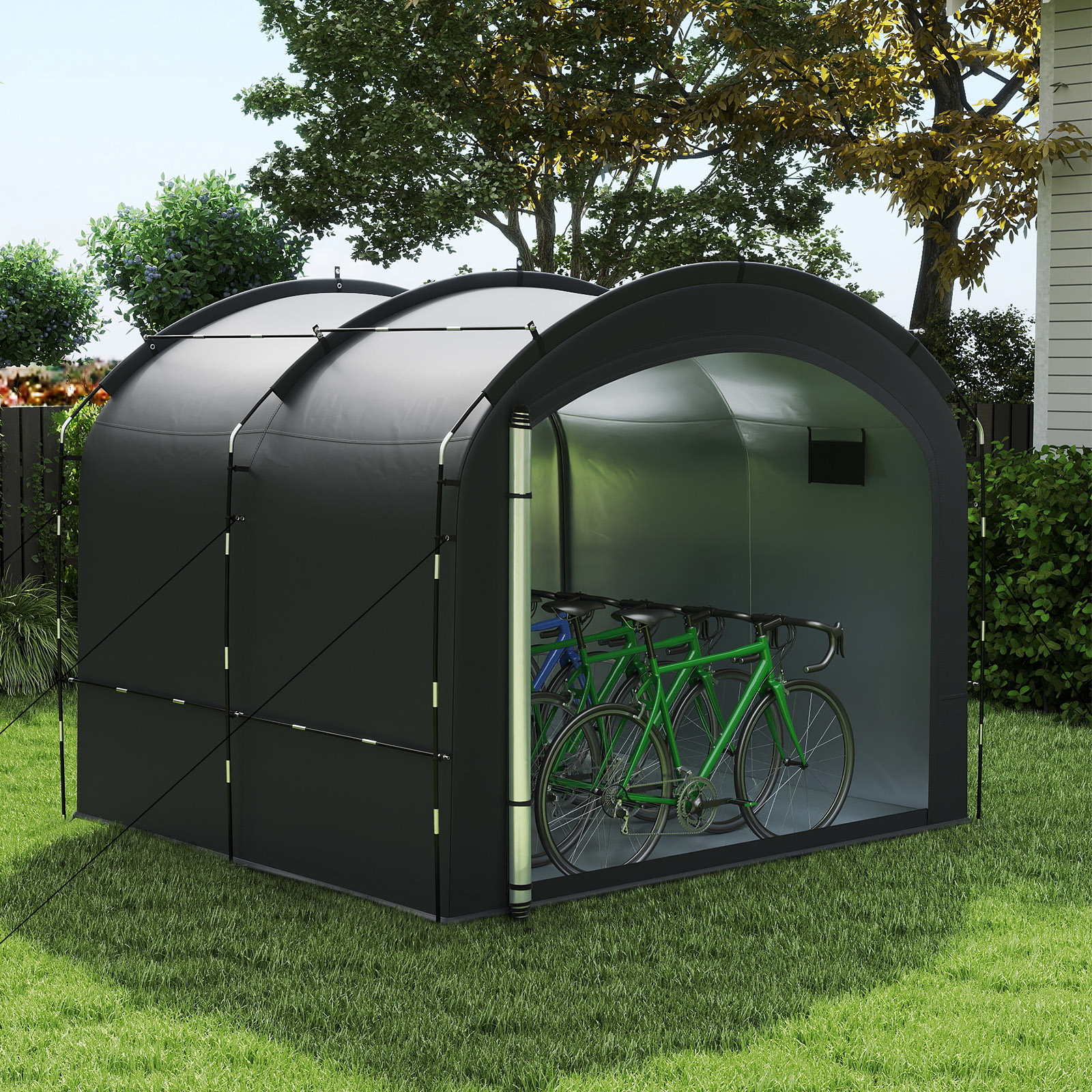 Image of Bike Storage Shed Tent, Outdoor Bike Cover Bicycle Tent W/ Water-proof Silver-coated Fabric, Double Zippered Doors, Carrying Bag, Portable Bike Shelter For Backyard, Lawn, 8 Bicycle Capacity