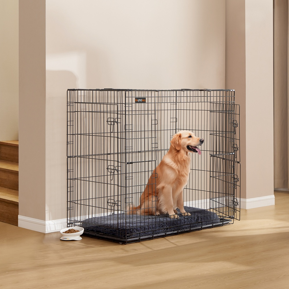 TEMU Cage pour animaux, cage pour chiens à double porte, pliable, avec plateau amovible, très grande taille, dimensions : 119 x 74 x 114 cm, modèle