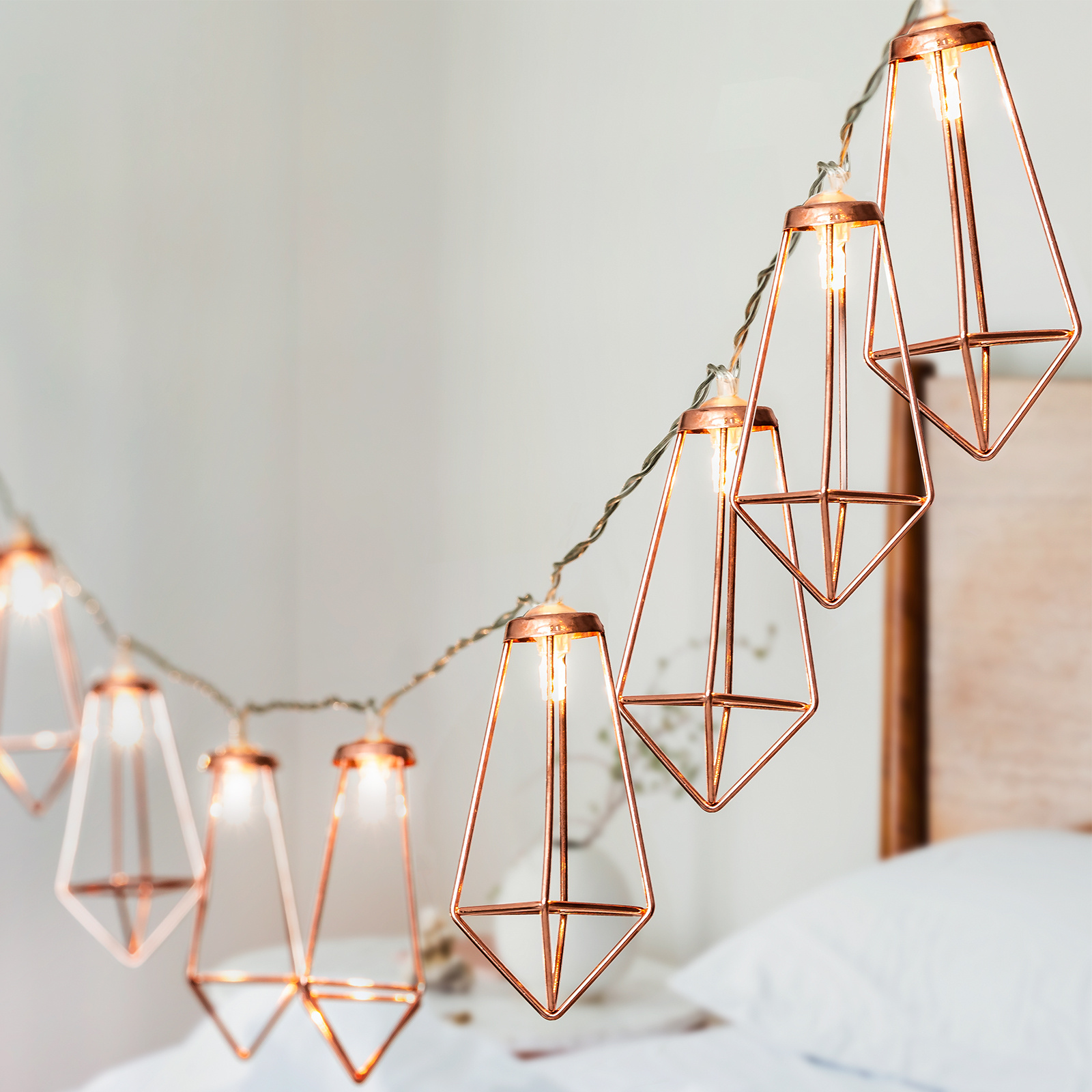 TEMU Globrite Diamond String Lights With 20 Leds | Geometric Rose Gold Metal Fairy Light| Warm White Led Lantern String Light For Party Birthday