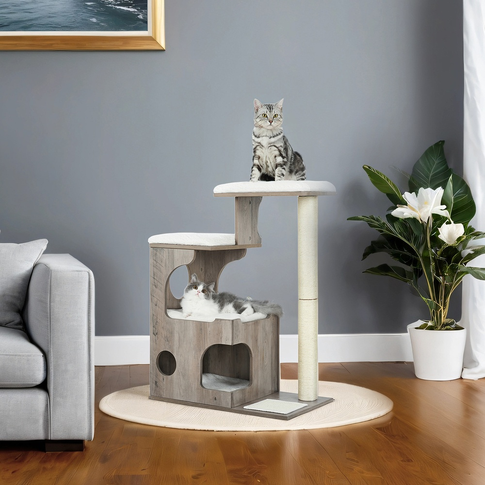 TEMU Arbre à Chat Moderne de 86 cm avec Poteaux à , Coussins Amovibles Lavables