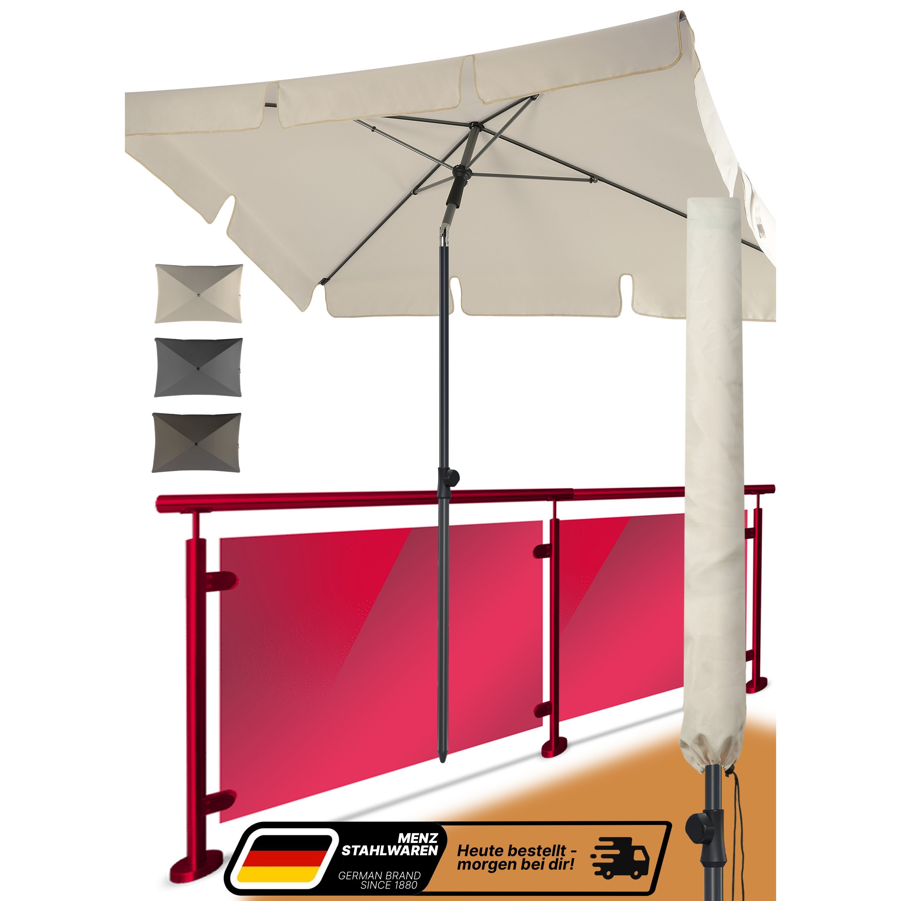 Image of Home Balcony Parasol – Rectangular 200x125 Cm, Upf 50+ With Protective Cover – Colors: /beige/taupe – For Balcony & Terrace