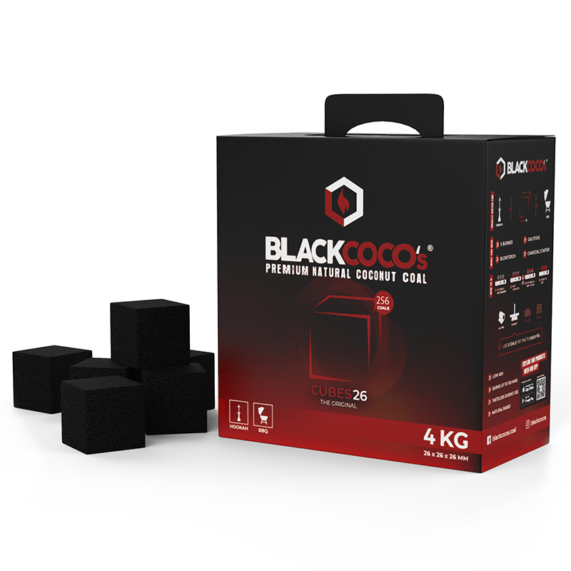 E-shop BLACKCOCO's Shisha Kohle 4 kg – Kokoskohle Naturkohle CUBES 26 mm | Lange Brenndauer | Für Shisha & Grill BBQ | Kohle