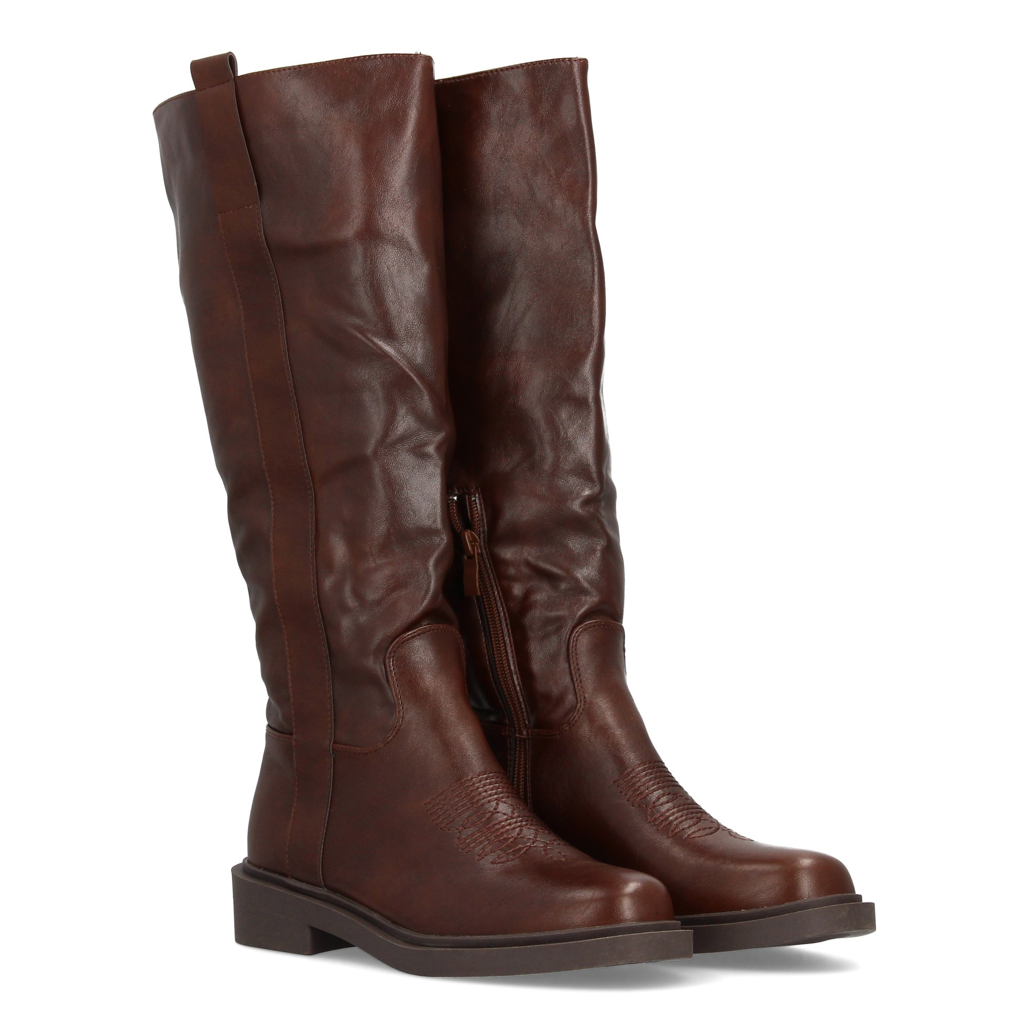 Image of High For Women With Cowboy Inspiration And Front Embroidery Detail, Elastic Side Panels And Flat Sole For Throughout . Ideal For Autumn-winter Season.