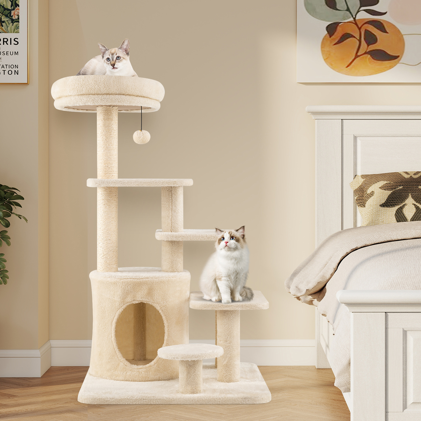 Cat Tree For Adults Cats, 40" Multi-level Cat Tower With Condo, Padded Perch Bed, Sisal Scratching Posts, Dangling , Jumping Platforms, Indoor Entertainment Furniture