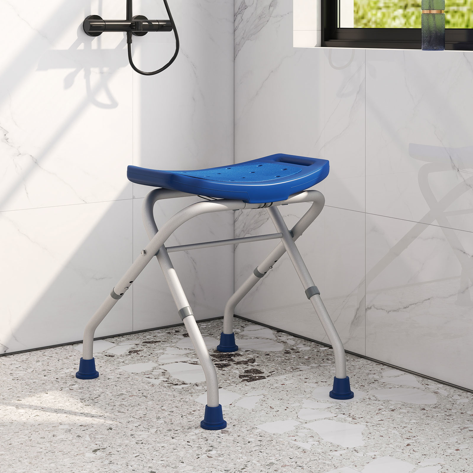 Shower Stool, 3-level Height Adjustable Shower Seat W/ Handles & 150 Kg Weight Capacity For Elderly, Handicap & Disabled, Assembly & Lightweight, Foldable Bathtub Bench