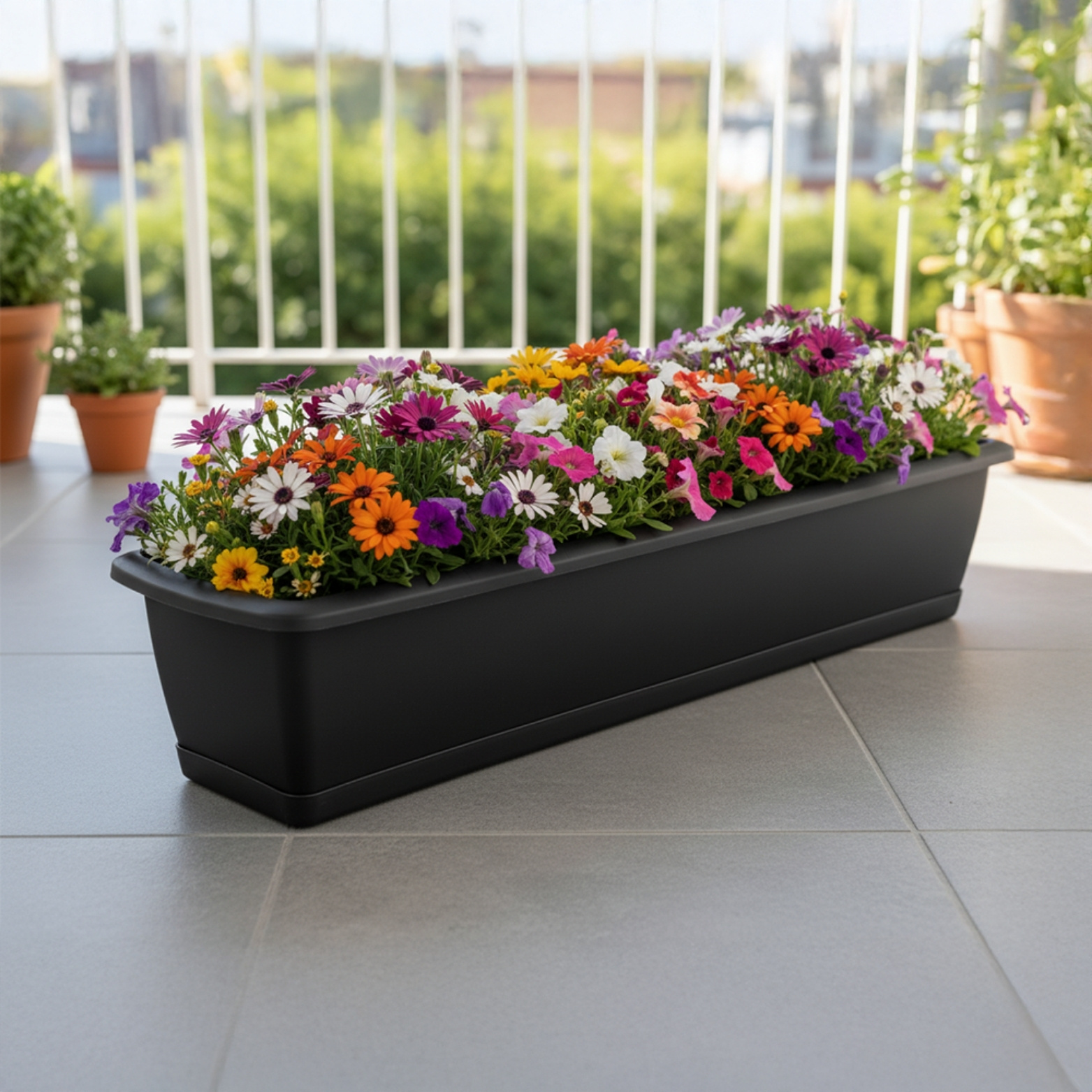 Flower Box & Saucer 60 Cm Balcony Plant Box