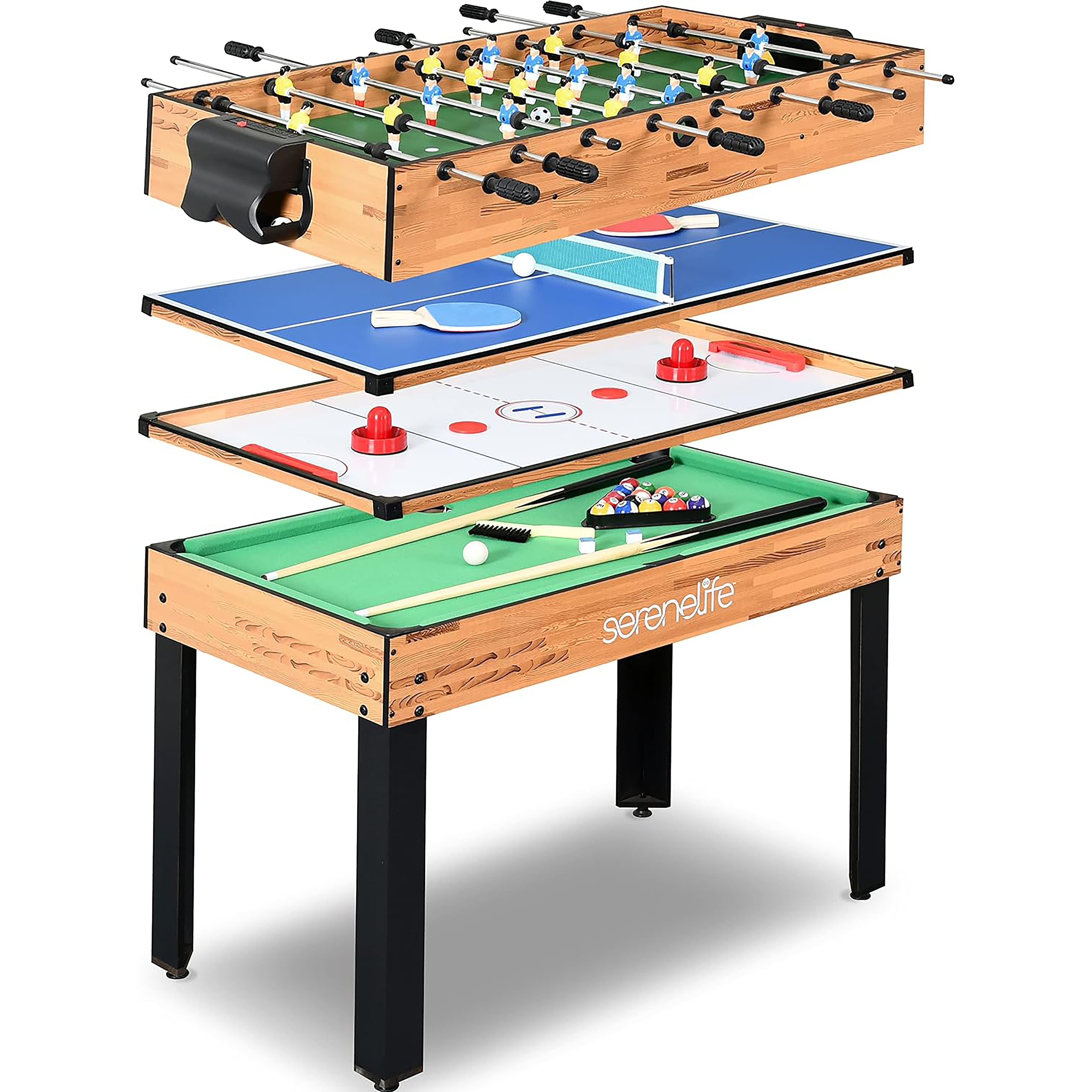 4-in-1/ Multifunctional Table – Includes Pool Table, Pong Table, Foosball Table, Table, Air Hockey Table, Shuffleboard & Bowling Tables – Game Table For Kids & Adults