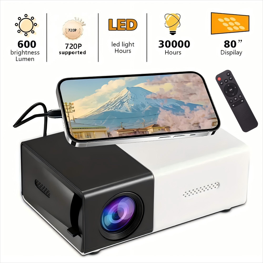 TEMU Portable Mini Projector, Suitable For Home & Outdoor Camping, Wired To Smart Devices, Christmas, Halloween, Thanksgiving Gifts