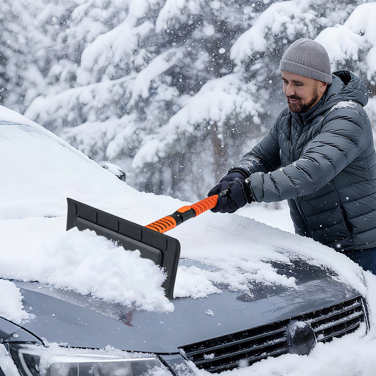 Image of 2 In 1 Extendable Snow Shovel, 41" Ice Scraper For Car Windshield, 180° Rotation Head, Non-slip Eva Grip, Retractable Aluminum Rod, 3 Adjustable Sizes Snow Kit For Cars, Trucks, Suvs, Vehicle