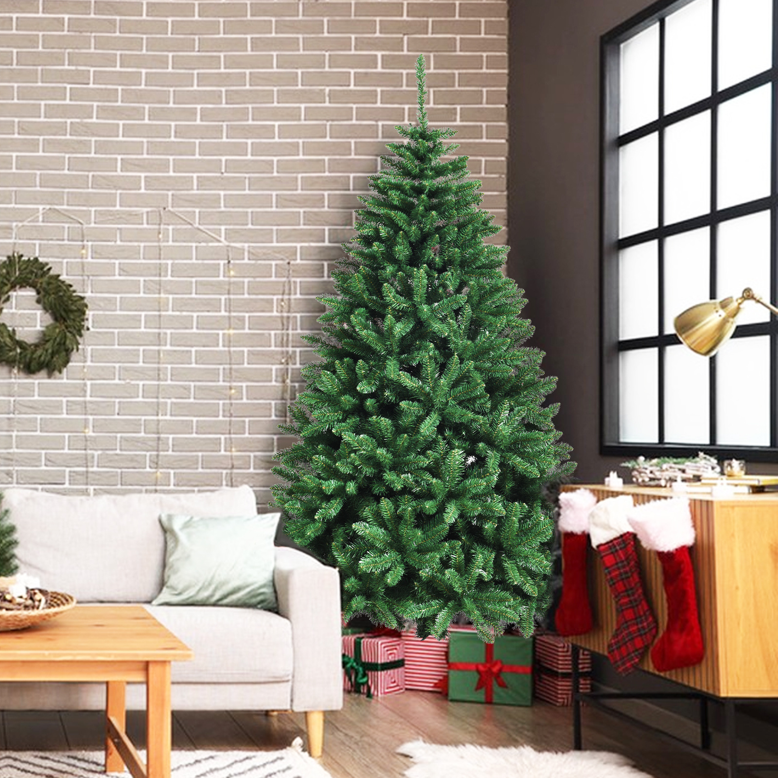 180/225/270 Cm Artificial Tree, Hinged Christmas Tree With 1355/2254/3594 Pvc Branch Tips & Folding Metal Stand, Lifelike Decoration Tree For Home, Office & School, Easy Setup, Green