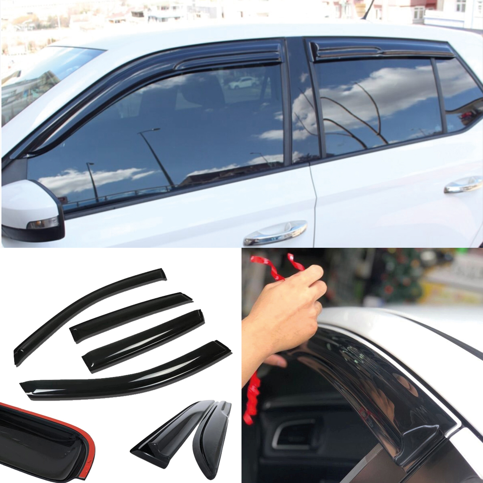 Image of Window Visor For 2015-2019 4pcs Cars Accessories Rain Guard Vent Wind Deflector Weathershield Moulding Trim Thickened Sun And Rain