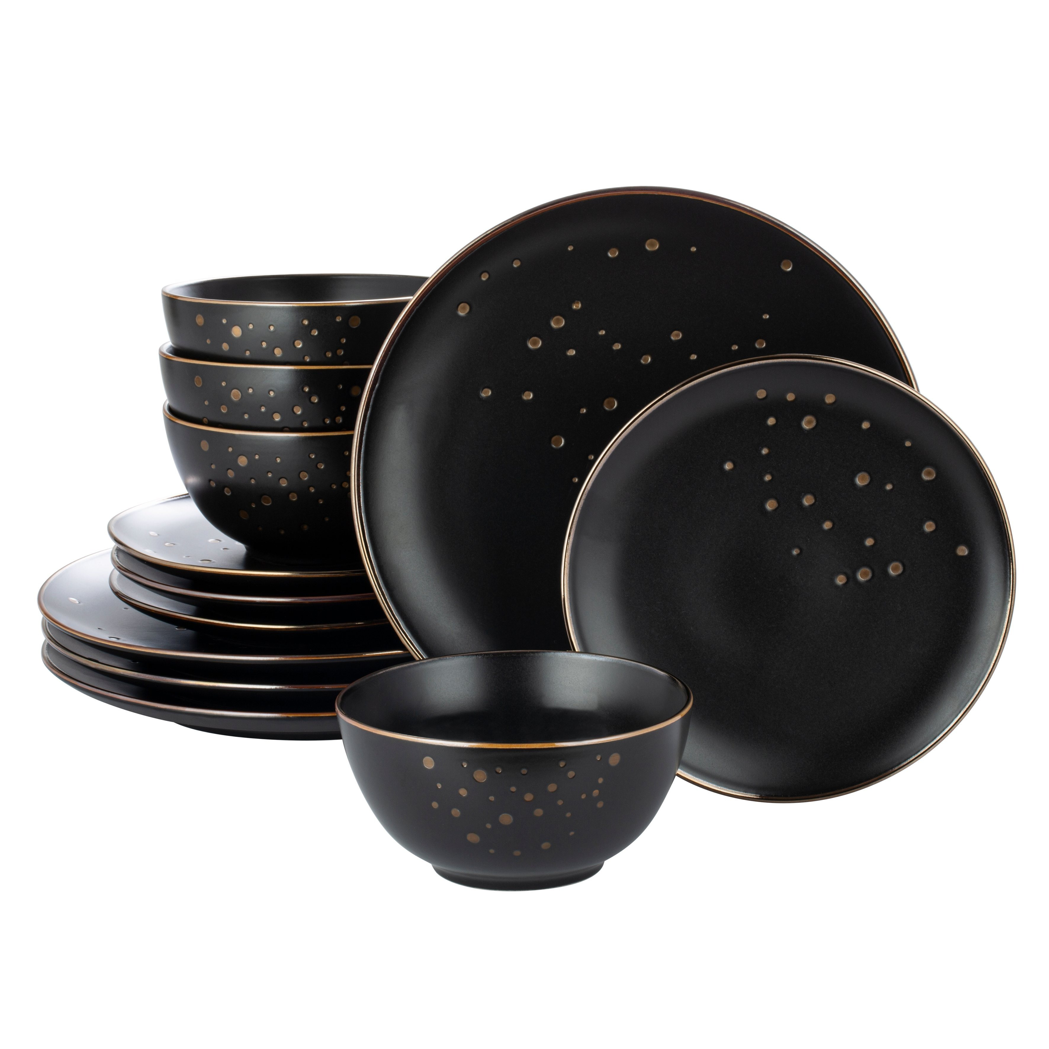 TEMU 12pcs Black & Gold Dinnerware Set