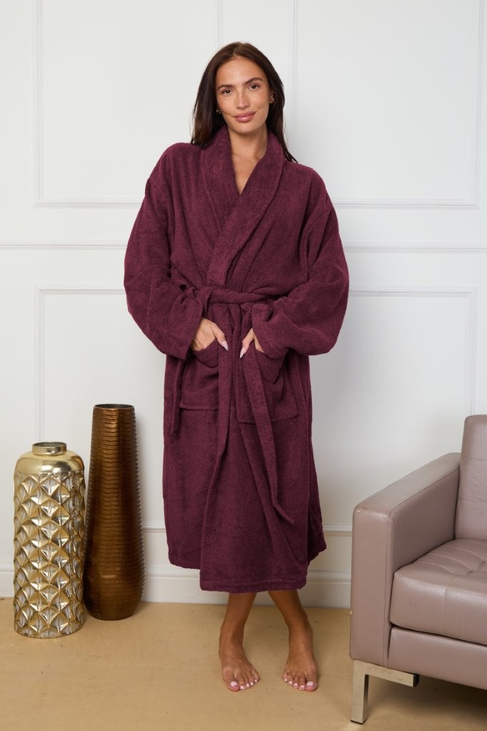 ELAFY Terry Hampton Shawl Collar Bathrobe – Luxury Super Soft Terry Towel Robe for Men & Women – Plush, Absorbent & Comfortable Unisex Dressing Gown – Hotel Spa Quality, Long Belted Robe with Deep Pockets, Easy Care & Durable Fabric – Ideal Gift Choice