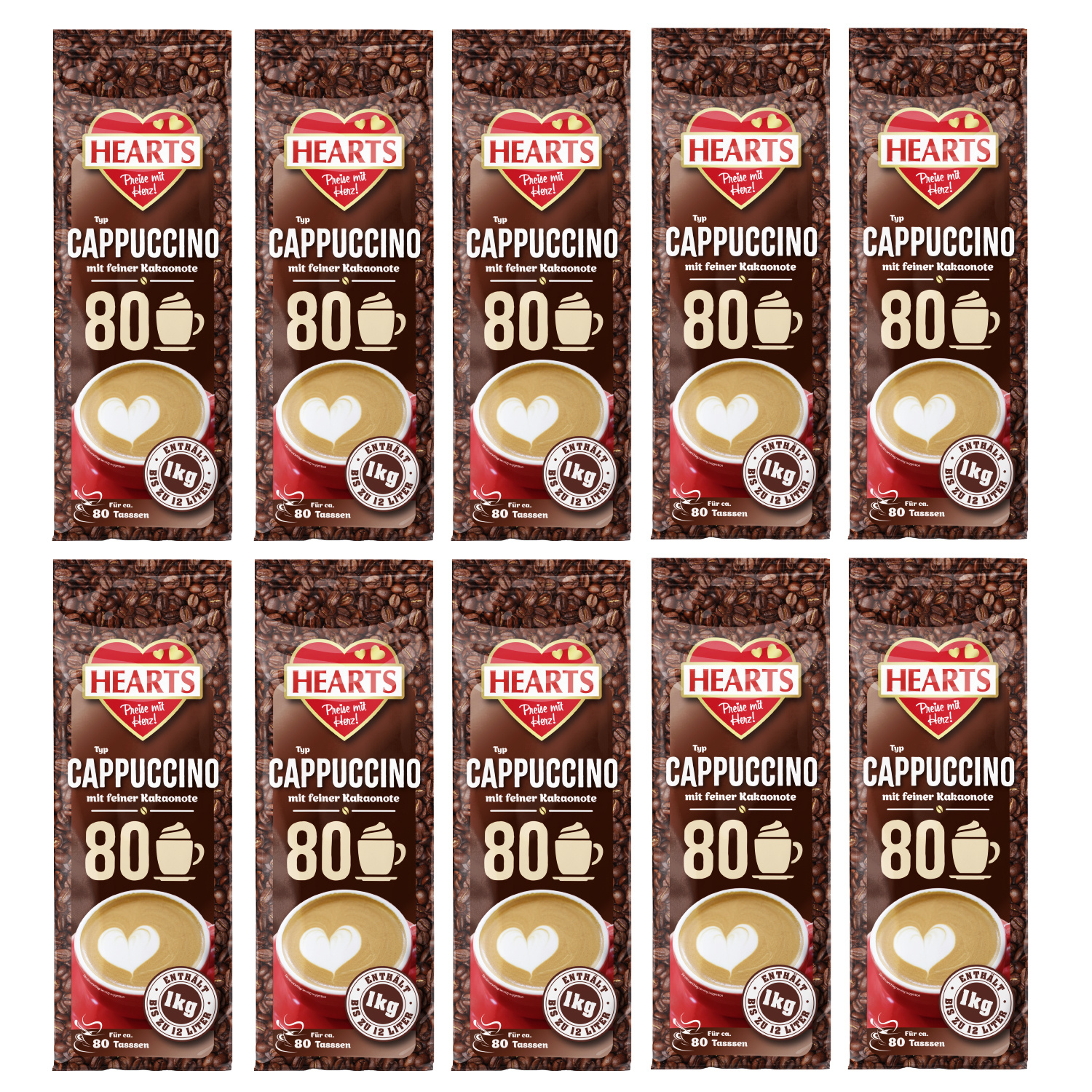 Hearts Cappuccino With Fine Cocoa Note 1kg - Approx. 80 Servings Per Bag, Extra Milky & Creamy