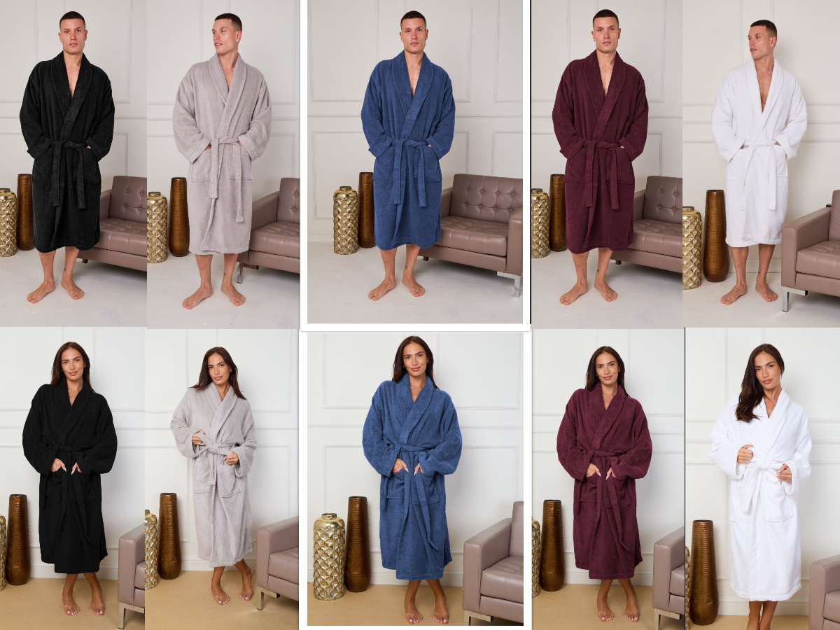 ELAFY Terry Hampton Shawl Collar Bathrobe – Luxury Super Soft Terry Towel Robe for Men & Women – Plush, Absorbent & Comfortable Unisex Dressing Gown – Hotel Spa Quality, Long Belted Robe with Deep Pockets, Easy Care & Durable Fabric – Ideal Gift Choice