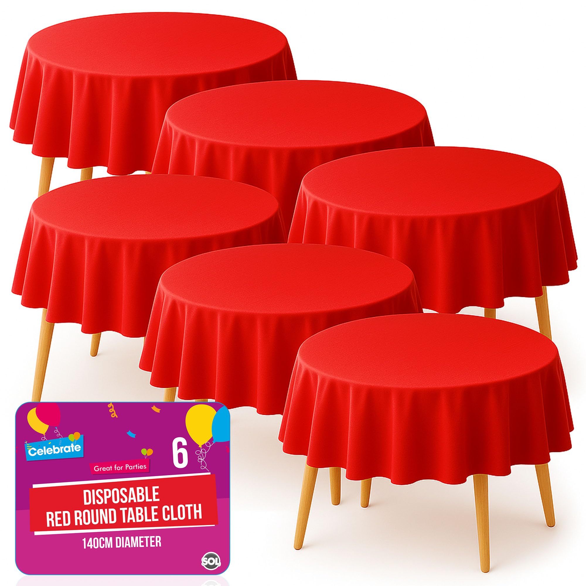 TEMU Sol 6 Pack Red Round Table Cloth Disposable 140cm | Plastic Circular Table Covers For Parties, Weddings, Catering & Restaurants | Durable,