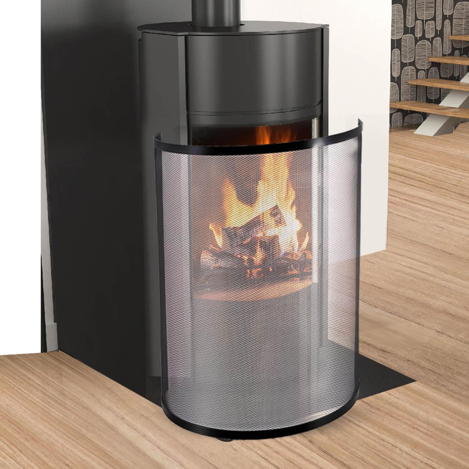 TEMU Grille de Protection Poêle à granulés, à pellets , pour cheminée, Pare-étincelles cheminée, en Fer forgé - Hauteur 80 x Longueur 58 cm
