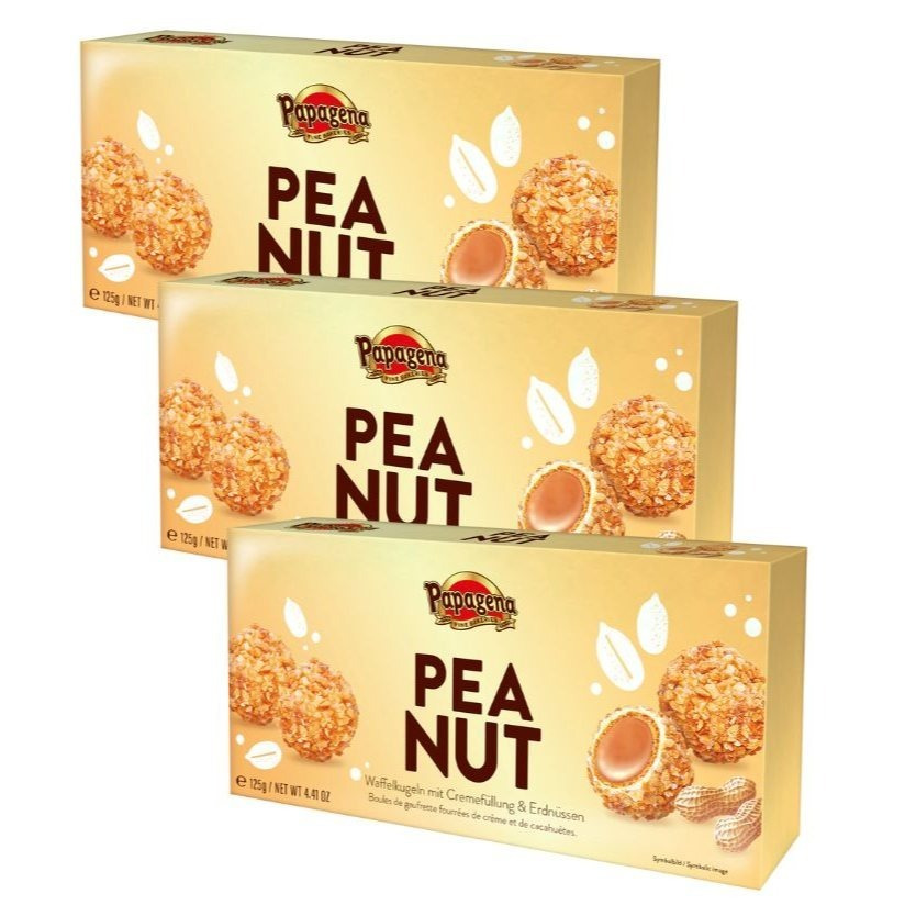 Image of Papagena Peanut Waffle Balls 3 X 125 G - Crispy Waffle Balls With Creamy Filling & Peanut Pieces - Nutty Pralines In A 3-pack