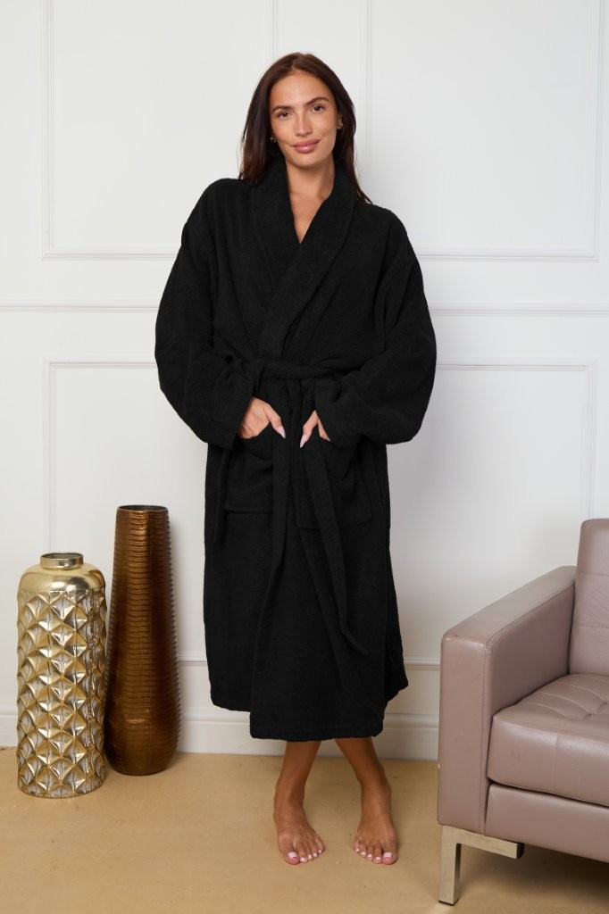 ELAFY Terry Hampton Shawl Collar Bathrobe – Luxury Super Soft Terry Towel Robe for Men & Women – Plush, Absorbent & Comfortable Unisex Dressing Gown – Hotel Spa Quality, Long Belted Robe with Deep Pockets, Easy Care & Durable Fabric – Ideal Gift Choice