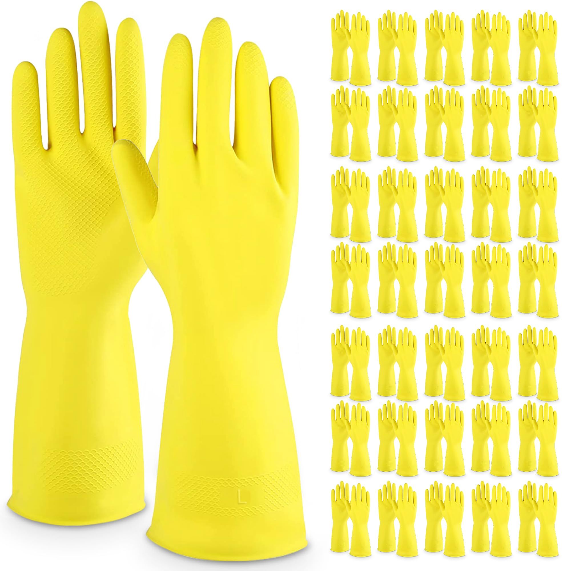 TEMU Sol 36 Pairs Bulk Large Household Gloves | Yellow Heavy Duty Rubber Gloves For Cleaning, Dishwashing & Kitchen Use | Durable Waterproof Non-slip