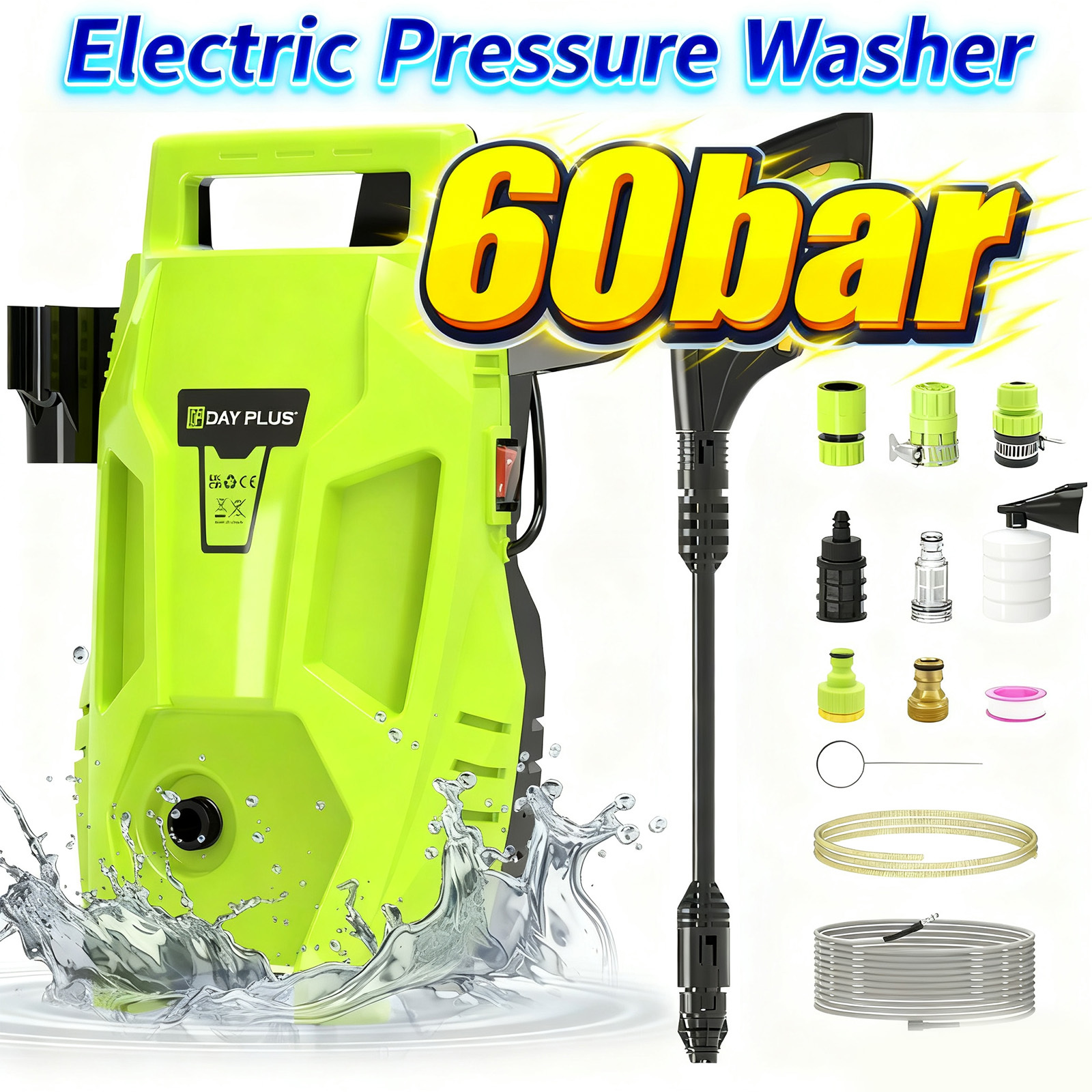 TEMU Pressure Washer, 2800w 60bar 500ml/ Jet Washer, High Pressure Washer Machine With Adjustable Spray Nozzle, High Power Washers For
