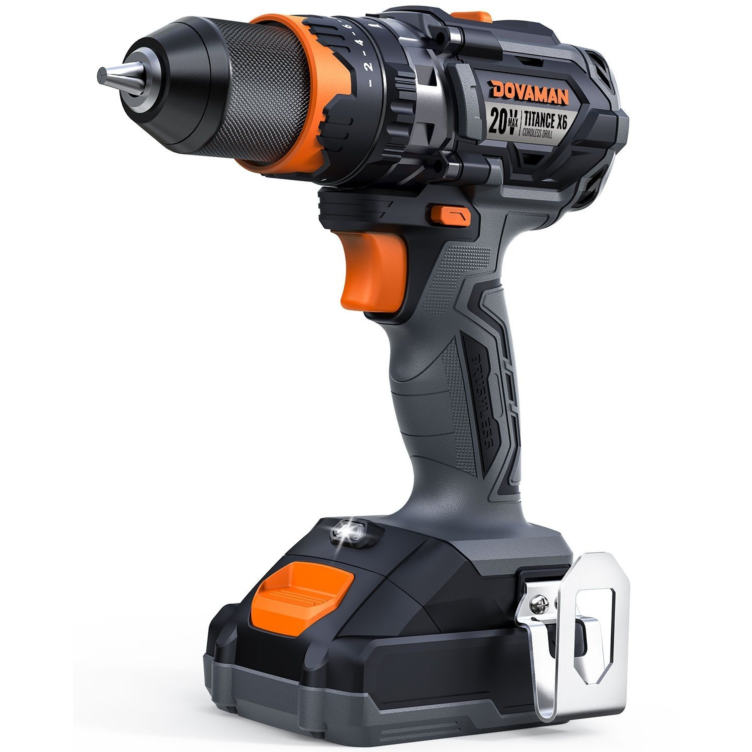 Dovaman Cordless Hammer Drill, 20v Brushless 1/2 Inch Drill Driver, 65nm Torque, 3-in-1 Drilling, Screwdriving & Impact Function, 2-speed Control, 13mm Metal , 2.0ah Battery & Fast Charger Set