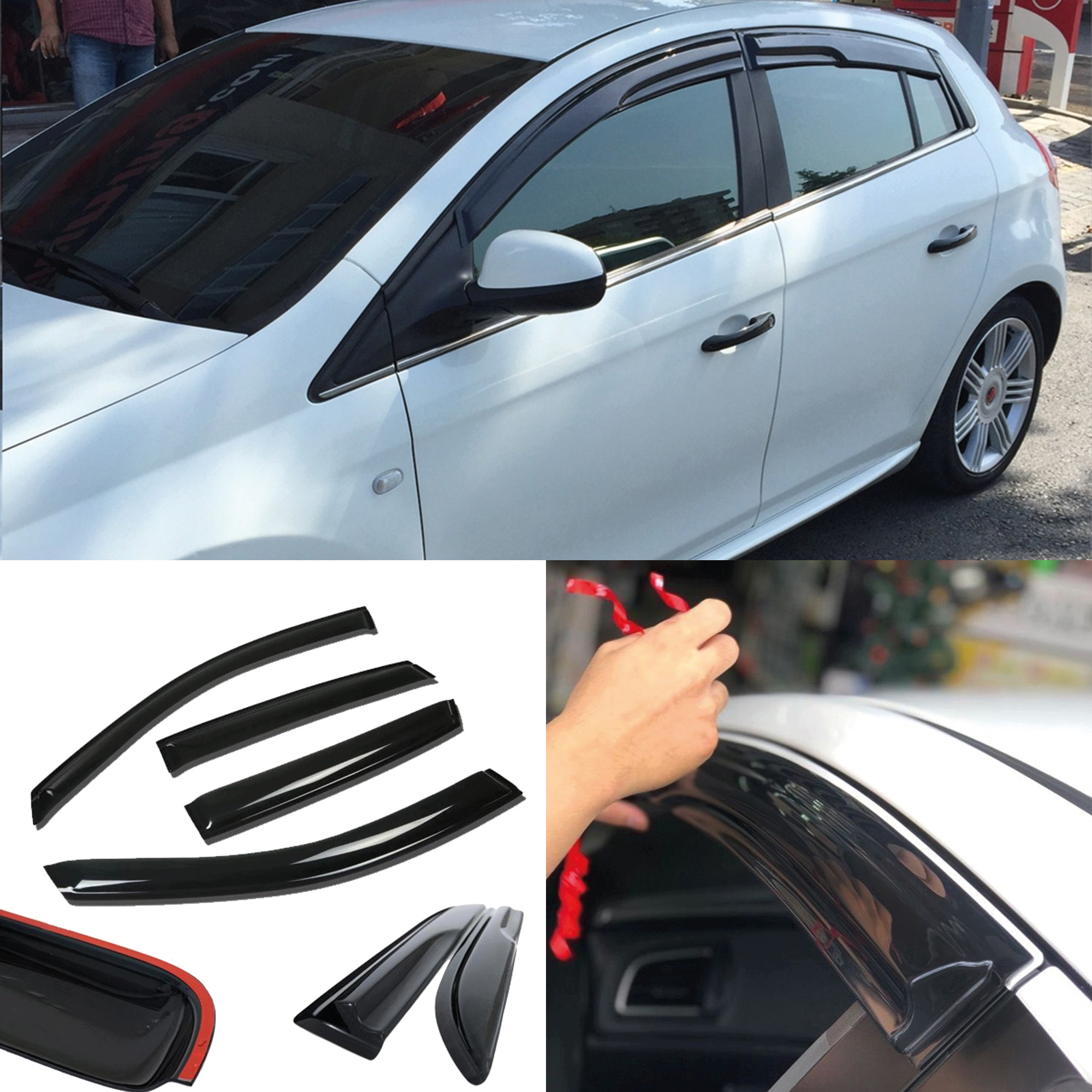 Image of Window Visor For Fiat 2008-2013 / 2013+ 4pcs Cars Accessories Rain Guard Vent Wind Deflector Weathershield Moulding Trim Thickened Sun And Rain