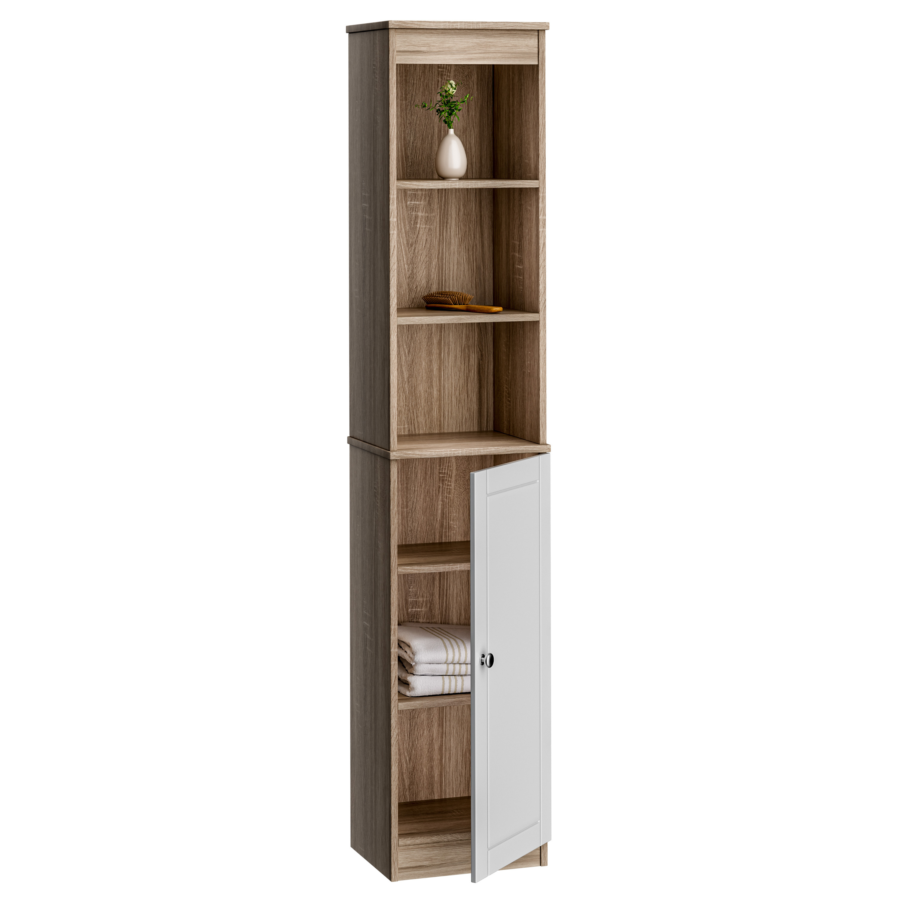 Image of Casaria® Bathroom Tall Cabinet White Wood 6 Compartments Door With Magnetic Closure 170 X 34 X Narrow Tall Cabinet Bathroom Shelf Bathroom Cabinet
