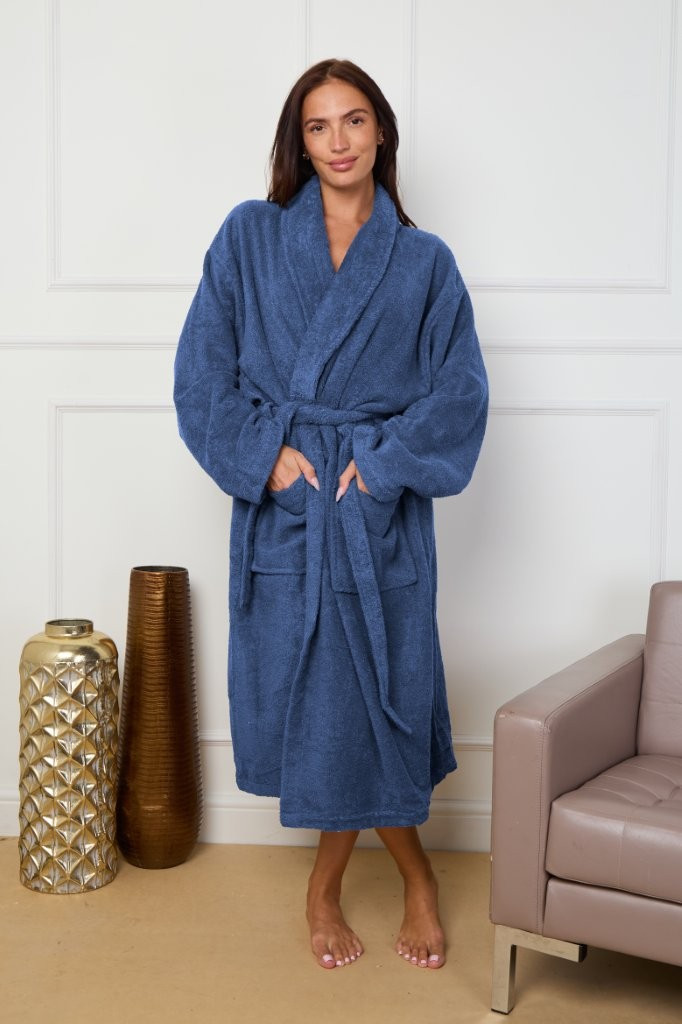 ELAFY Terry Hampton Shawl Collar Bathrobe – Luxury Super Soft Terry Towel Robe for Men & Women – Plush, Absorbent & Comfortable Unisex Dressing Gown – Hotel Spa Quality, Long Belted Robe with Deep Pockets, Easy Care & Durable Fabric – Ideal Gift Choice