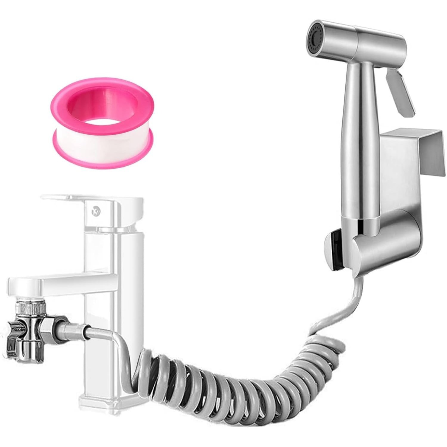 E-shop Bidet Handbrause Edelstahl Set, Handbrause für Waschbecken, Toilettenbrause mit G1/2 Ventil Wasserhahn Spender, 2 m Feder Schlauch Haken, Bidet