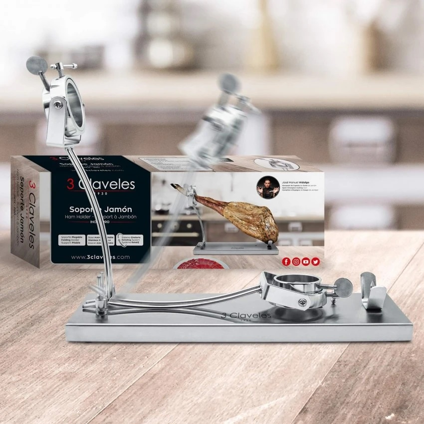 TEMU Jamonero Soporte para Jamón en Acero Inoxidable Plegable Giratorio Profesional giratorio de 3 Claveles