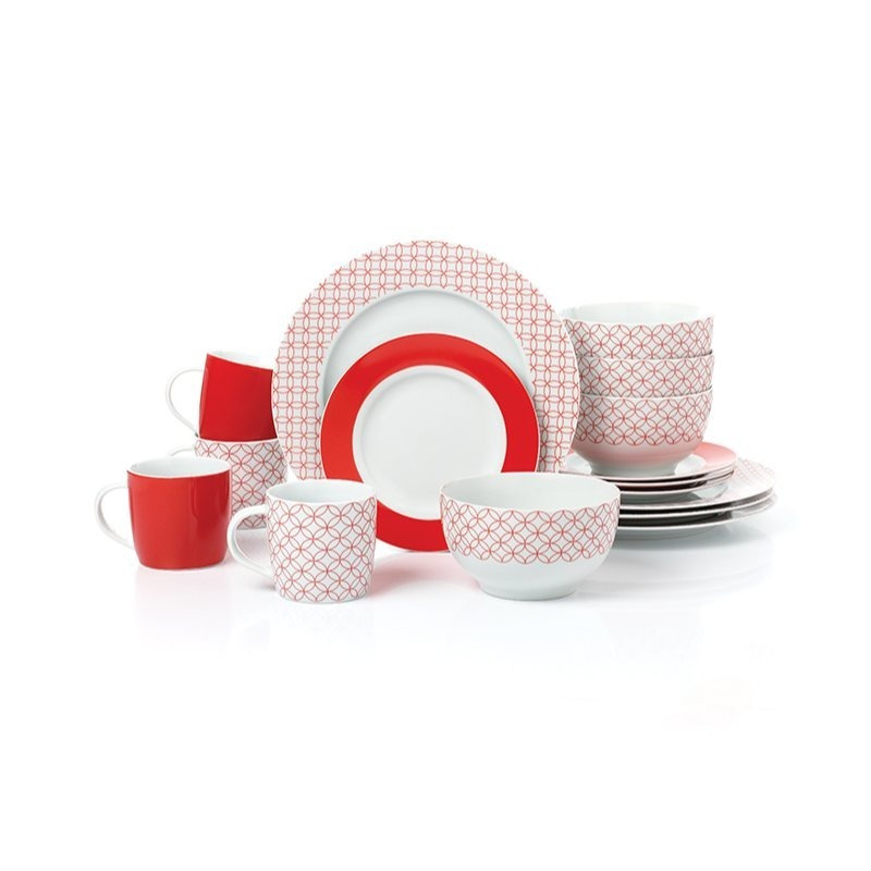 TEMU *** - Finished *** 16pcs Geo Porcelain Dinnerware Set; 4 Dinner Plates, 4 , 4 Deep Bowls And 4 Mugs - Dishwasher & Microwave Safe