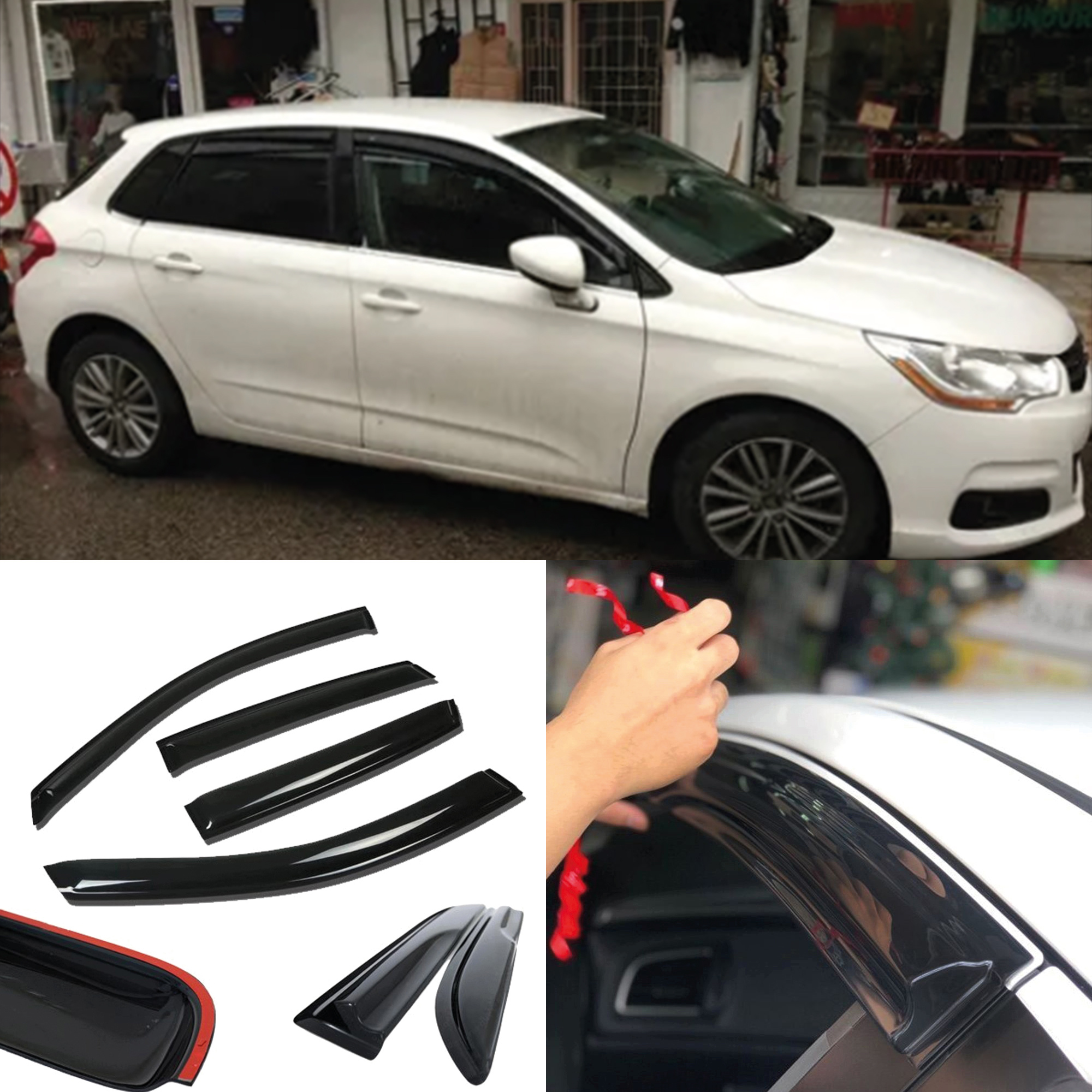 TEMU Pare-soleil et pare-pluie pour C4 2012-2015 - Lot de 4 pièces - Accessoires voiture - Déflecteur de vent, protection contre et - Moulure