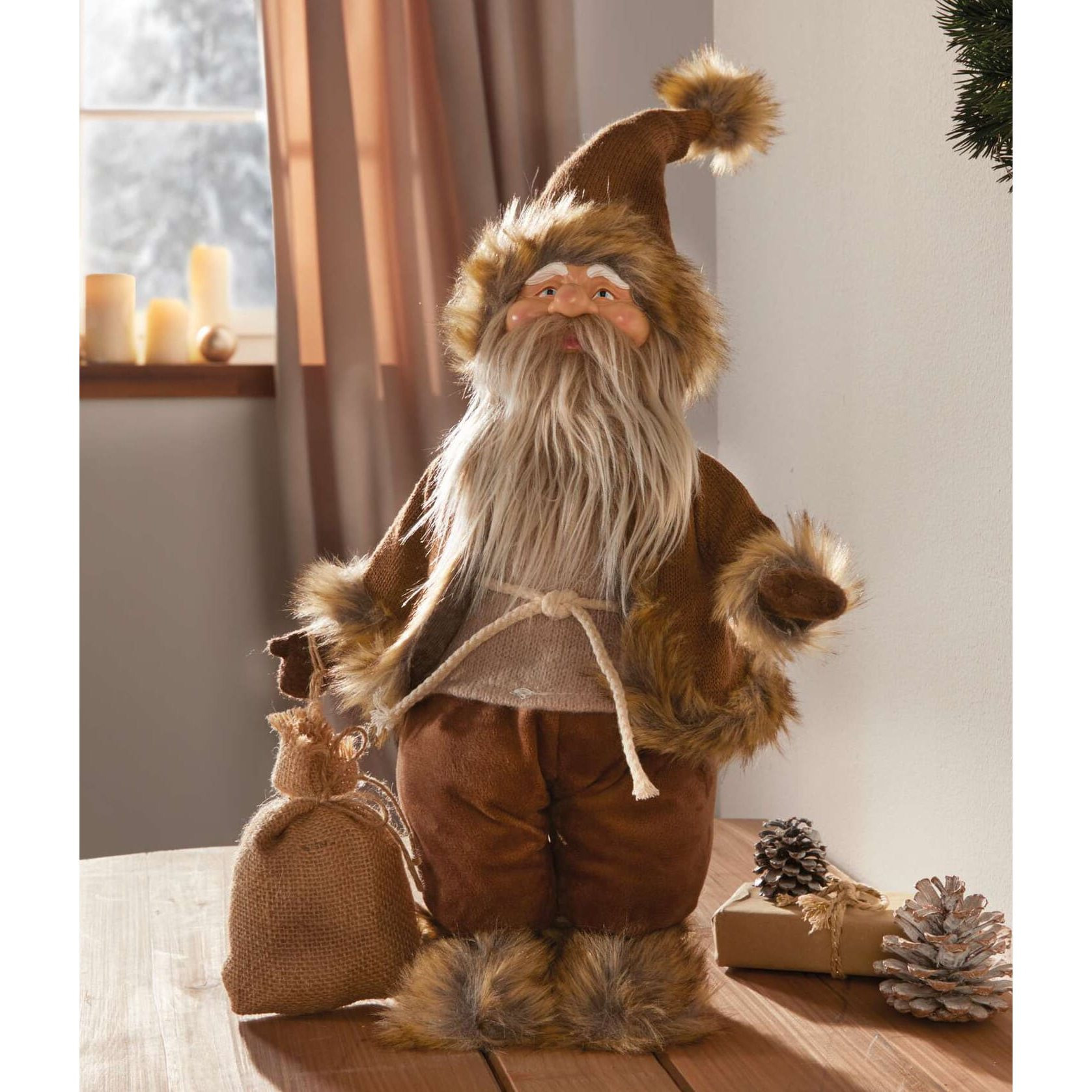Image of Christmas Man "brown" Made Of Artificial Fur & Textile, 54 Cm High, Christmas Man Figure, , Santa Claus Figure, Christmas Decoration