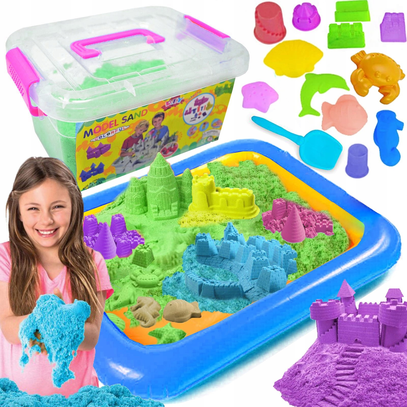 TEMU Set - 3 Kg, Molds, Pool, Plastic Sand, Home Sandbox, Sand Pool, Sand Molds, Creative Set, Sensory Toys, Creative Toys, Motor Development, , No