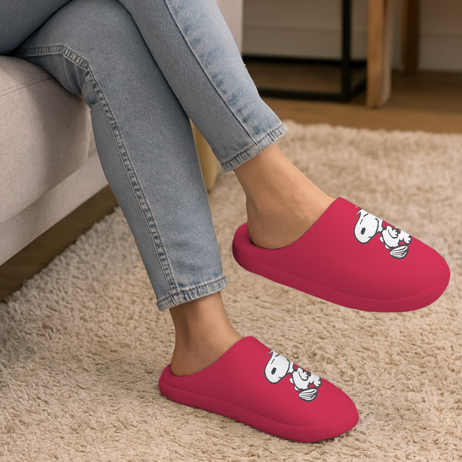 The Snoopy Slippers For Women - Plush Slipper Slides In Burgundy Red