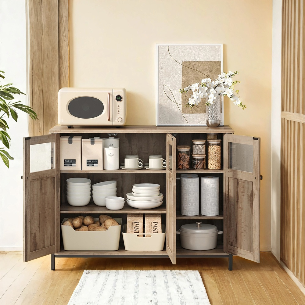 Buffet, Armoire de Cuisine, avec Portes en Verre, Style Industriel