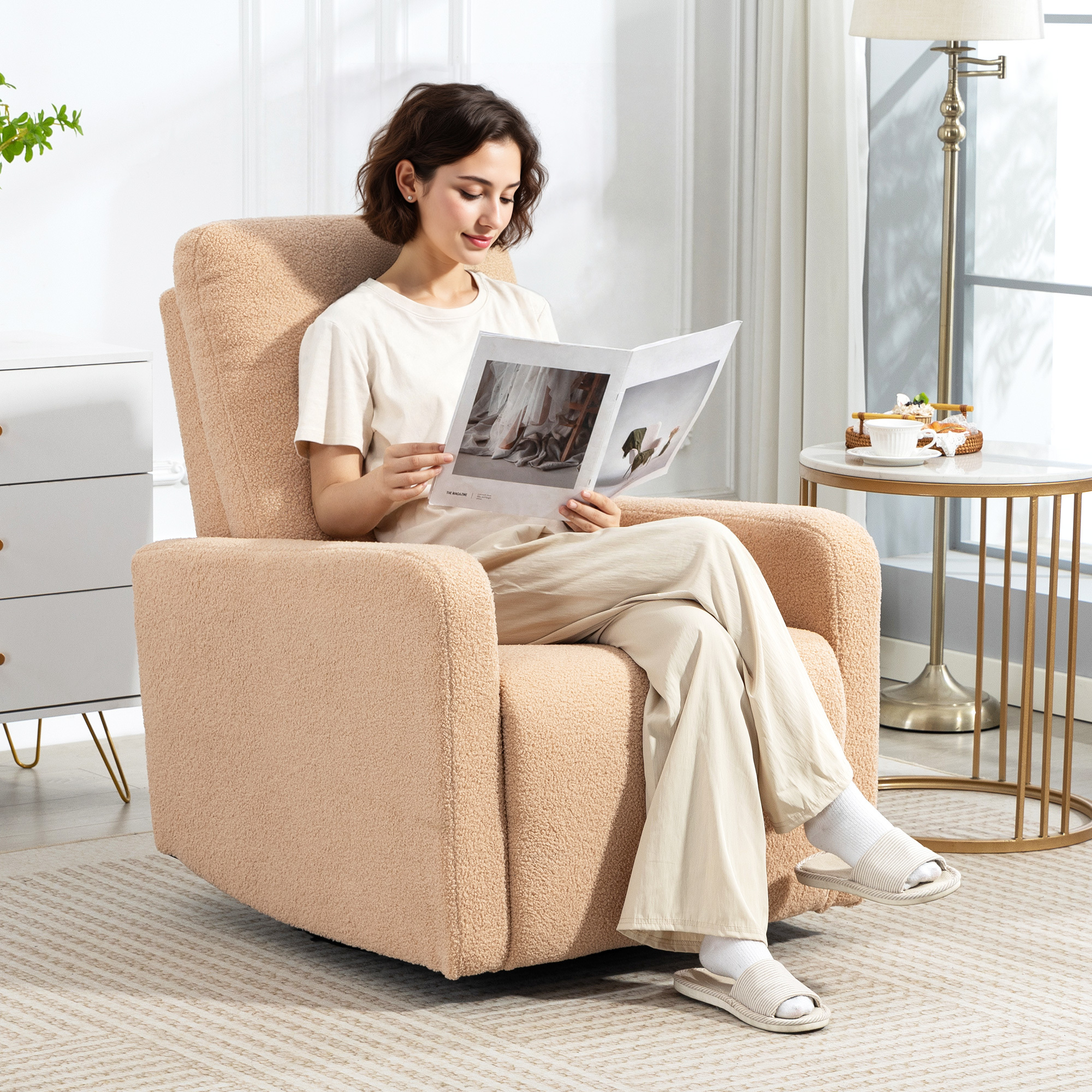 Homcom Manual Reclining Relax Chair, Plush Recliner With Armrests, Footrest, Thick Padding, 360° Rocking Function, Reclines Up To 135° For Living Room, Bedroom