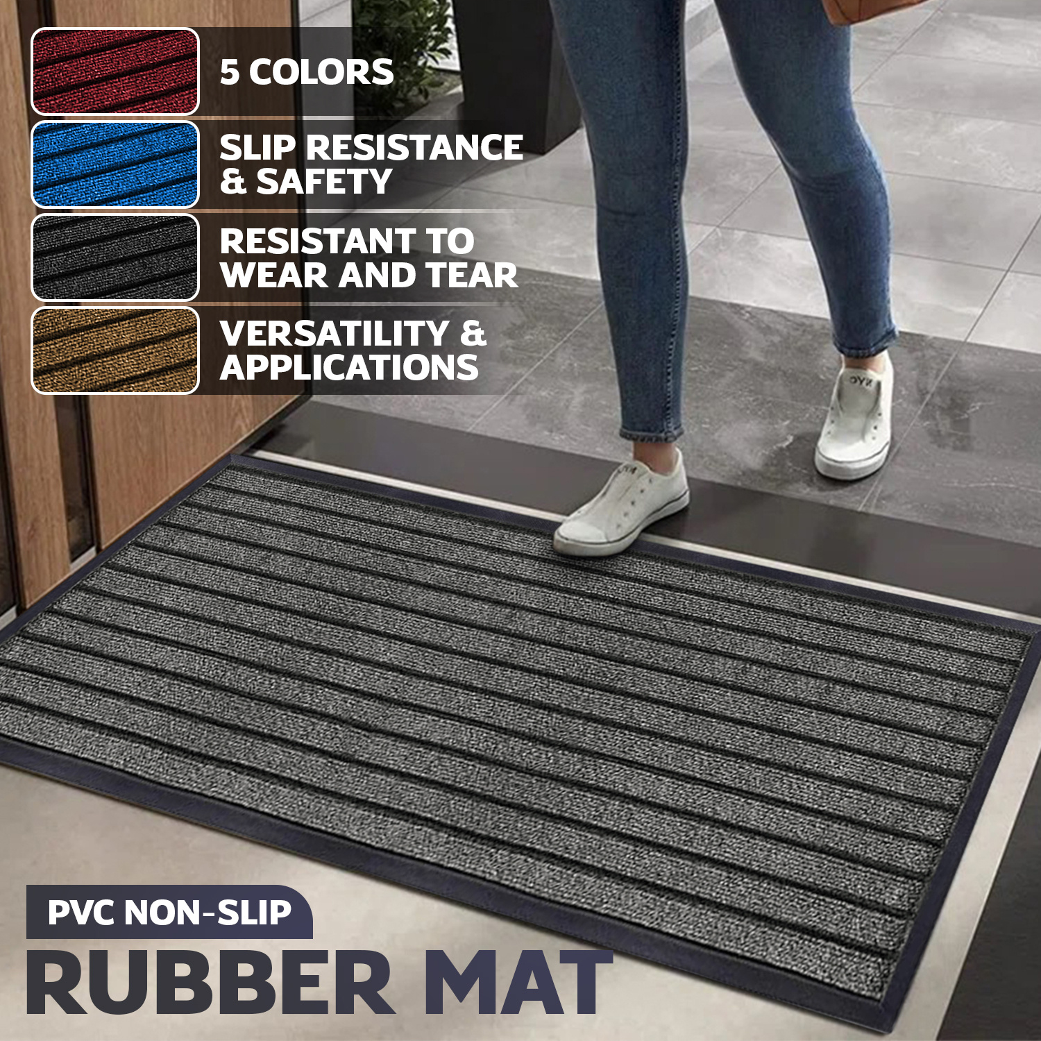 1pc heavy duty anti slip rubber mat extra large durable pvc floor mat with rubber backing easy to clean long lasting non slip entryway kitchen mat for indoor outdoor bathroom bedroom office use