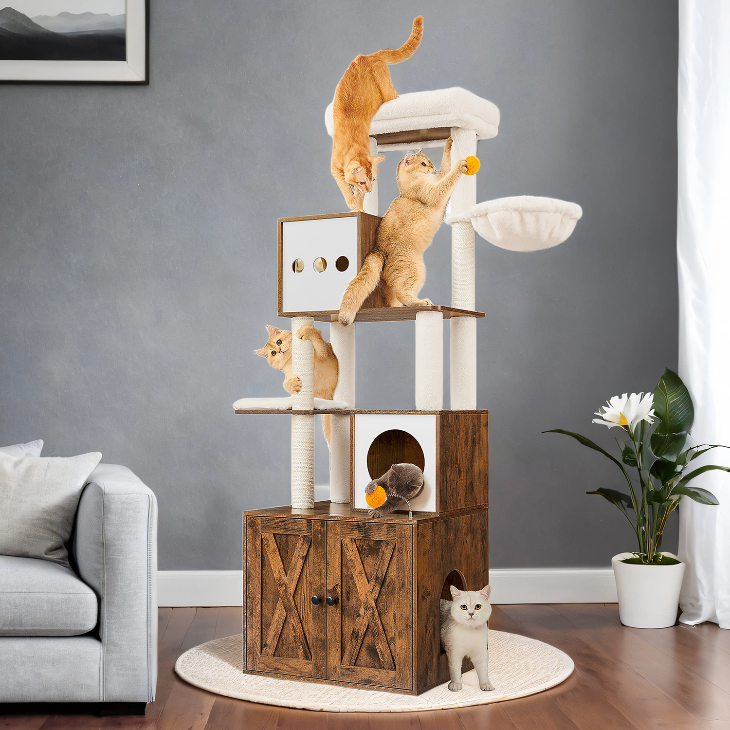 TEMU Arbre à Chat Moderne de 180 cm avec Enceinte pour Litière