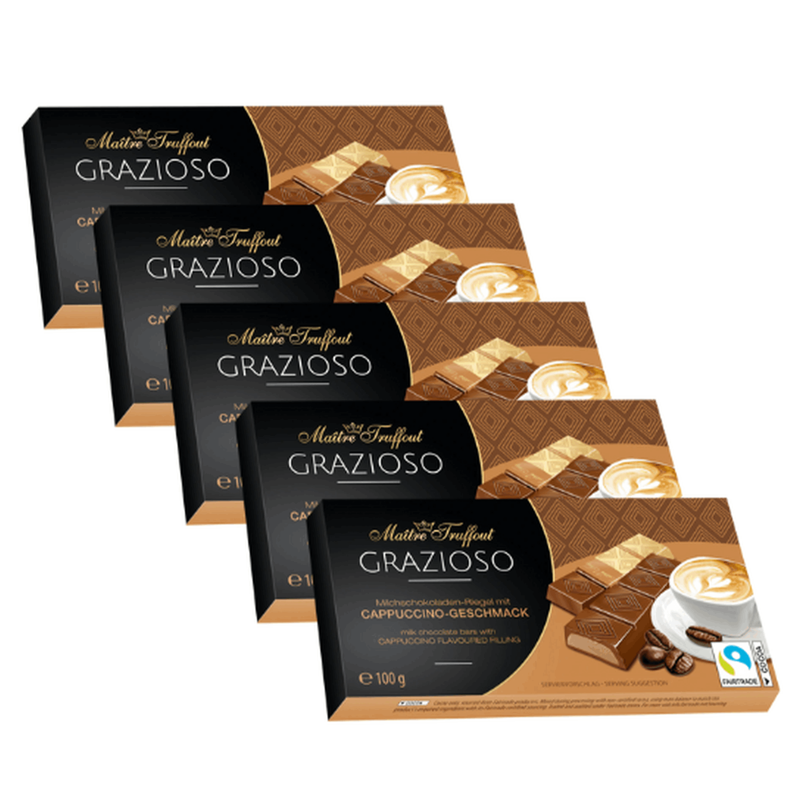 Image of Maître Truffout Grazioso Milk Chocolate With Cappuccino Cream – 5 X 100 G (5x8x12.5 G)
