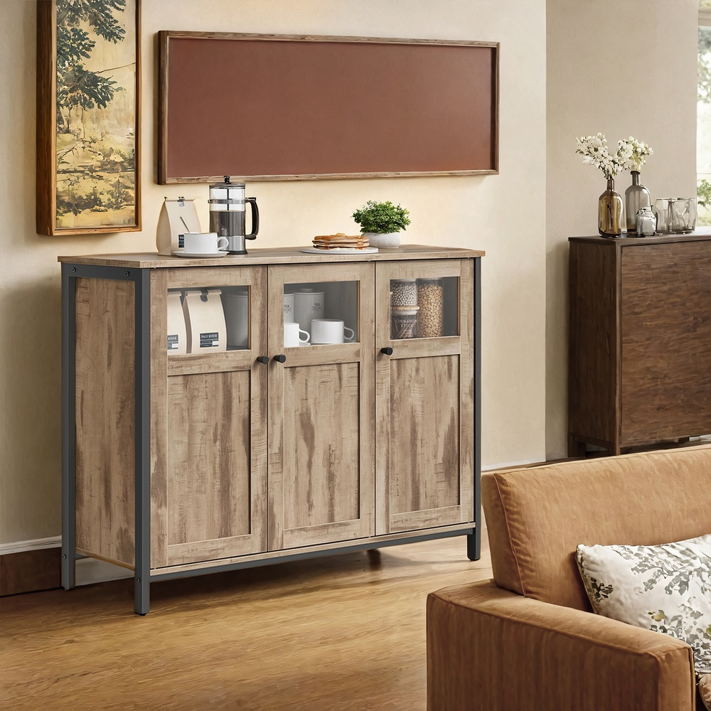 Buffet, Armoire de Cuisine, avec Portes en Verre, Style Industriel