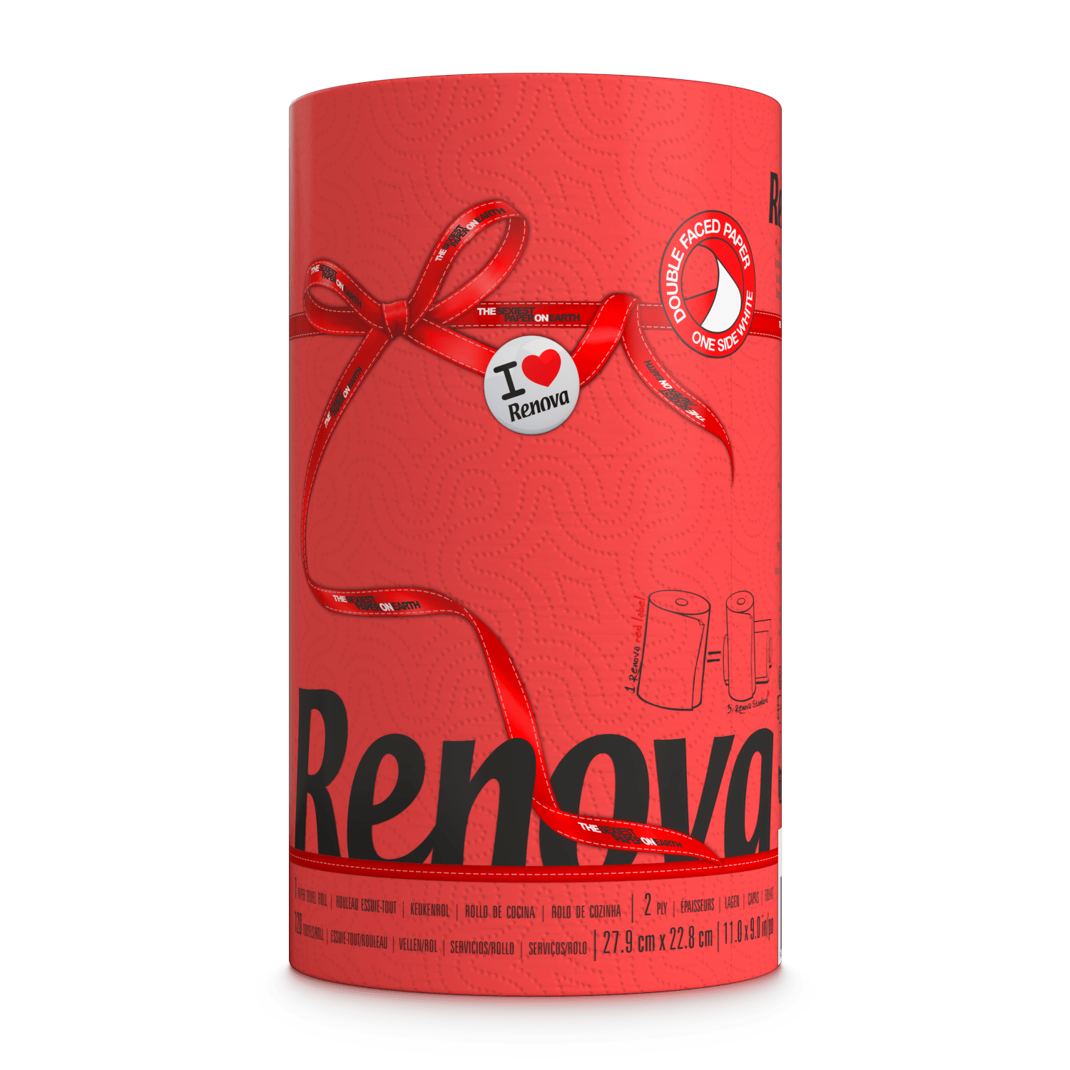 TEMU Renova Red Kitchen Roll Paper Towel – 1 Roll, 2-ply Super Absorbent & Strong – Colorful & Durable, Double-sided Technology, Food-safe Paper