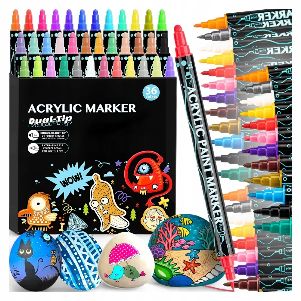 TEMU Acrylic Markers For Stones, Paint Markers, Fluorescent Markers, Large Set Of 36 Pieces Xl, Perfect For Painting And Decorating Stones. The Set